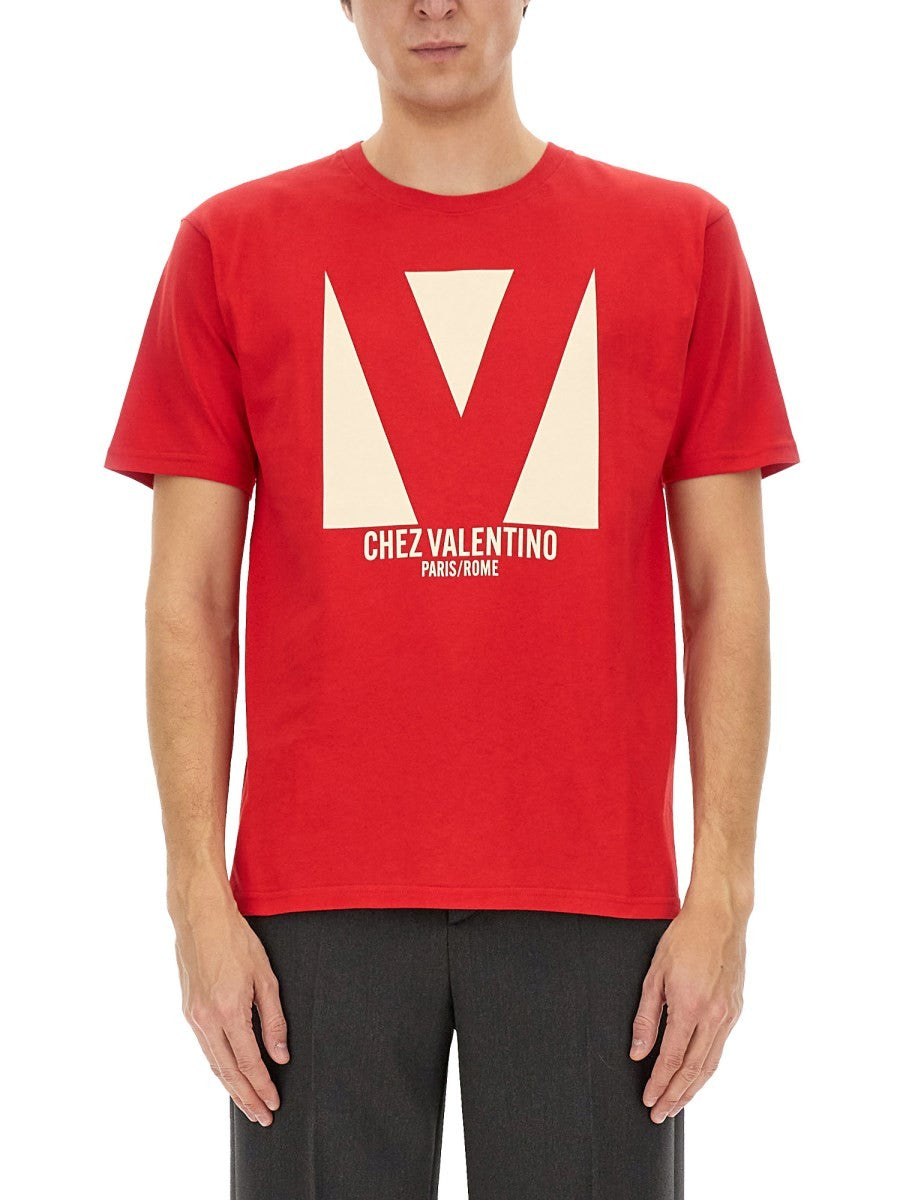 Valentino COTTON T-SHIRT WITH "CHEZ VALENTINO" PRINT