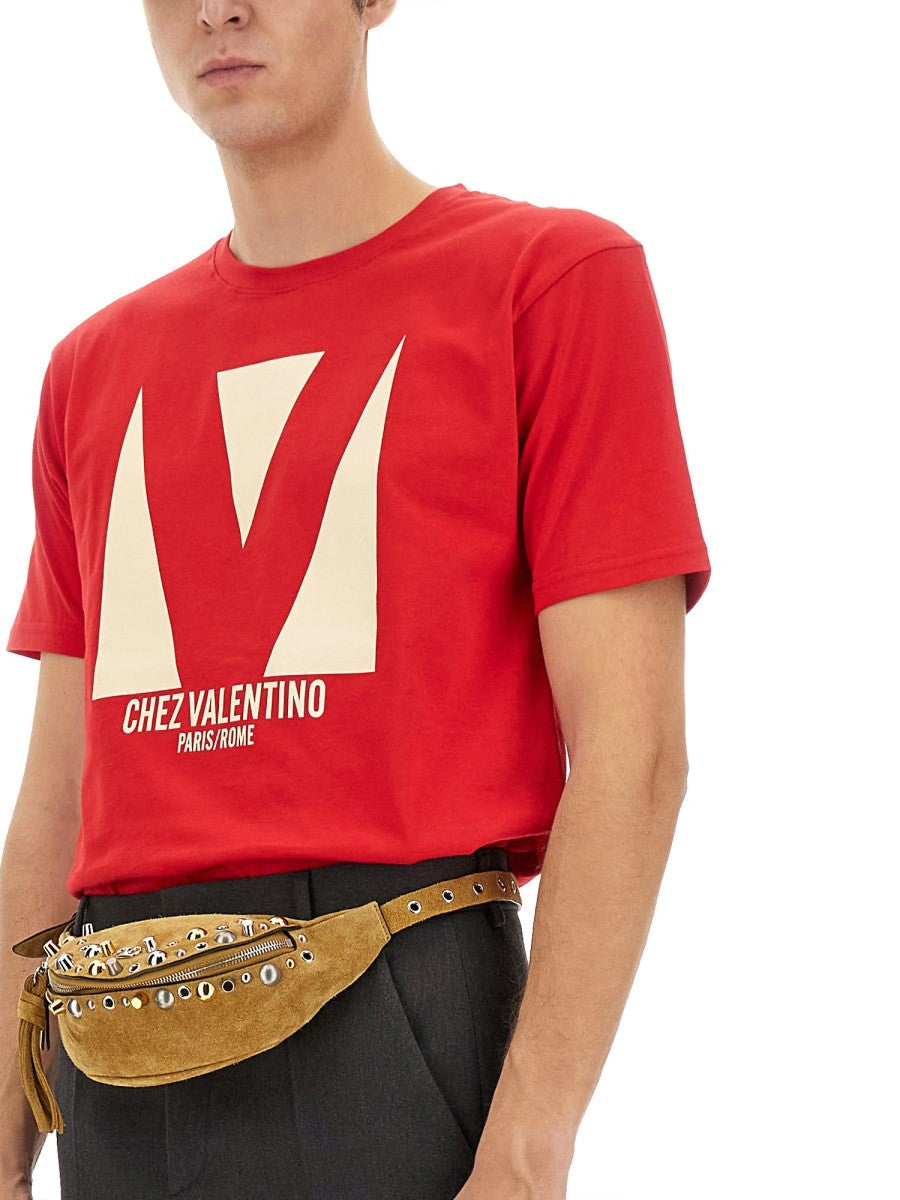Valentino コットンTシャツ(「CHEZ VALENTINO」プリント付き)