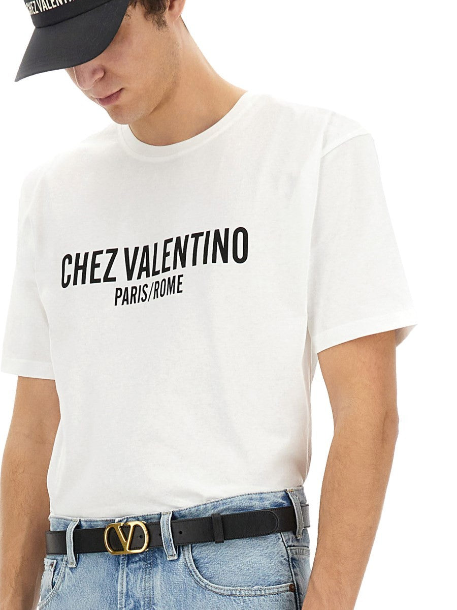 Valentino T-SHIRT EN COTON AVEC IMPRIMÉ "CHEZ VALENTINO"