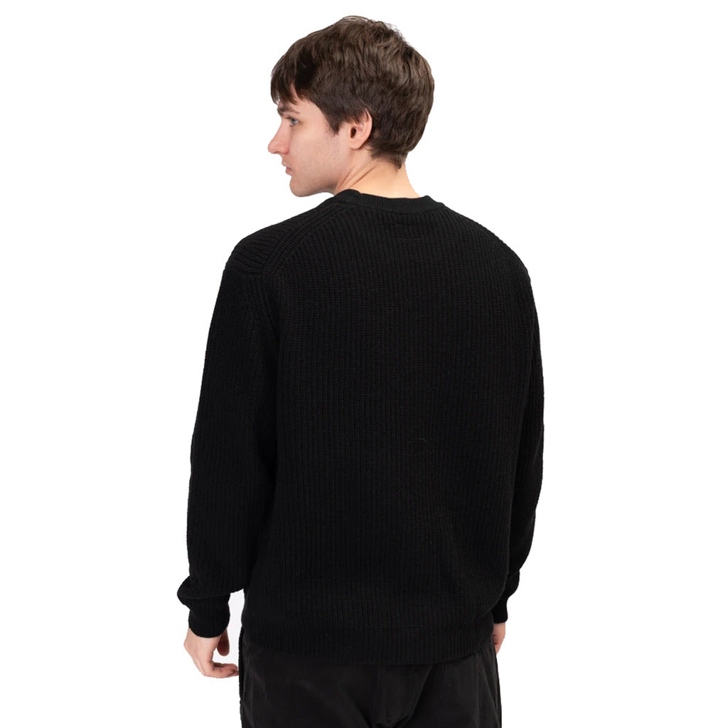 Back view of the CP Company black wool crew-neck regular fit sweater.
