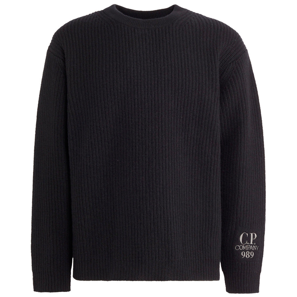 CP Company black wool crew-neck sweater, front view