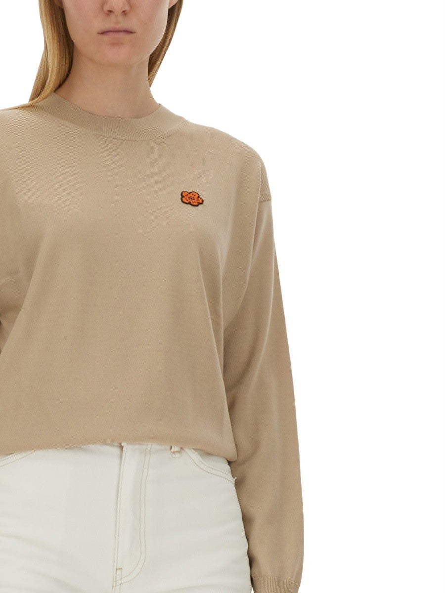 Kenzo SWETER Z DZIANINY Z NASZYWKĄ Z LOGO