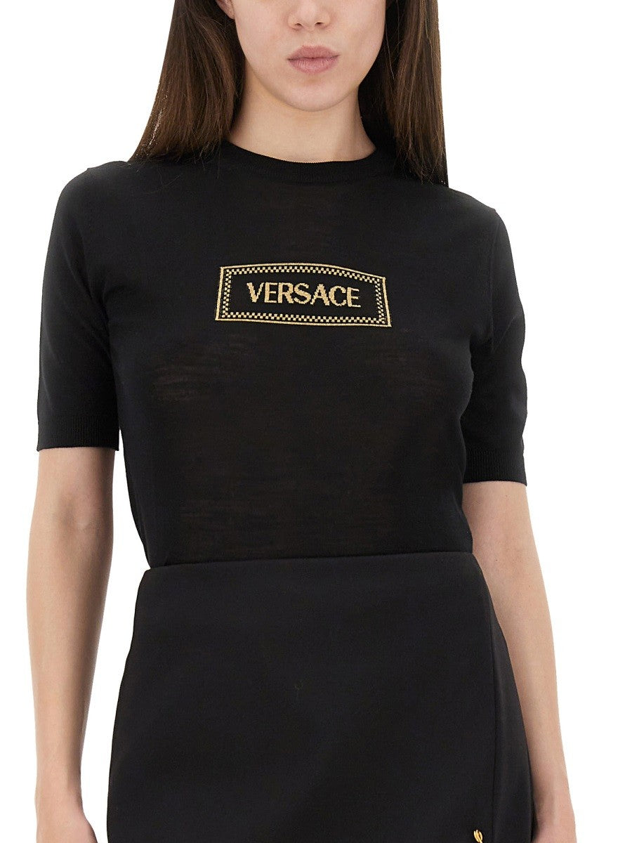 Versace T-shirt in maglia con logo