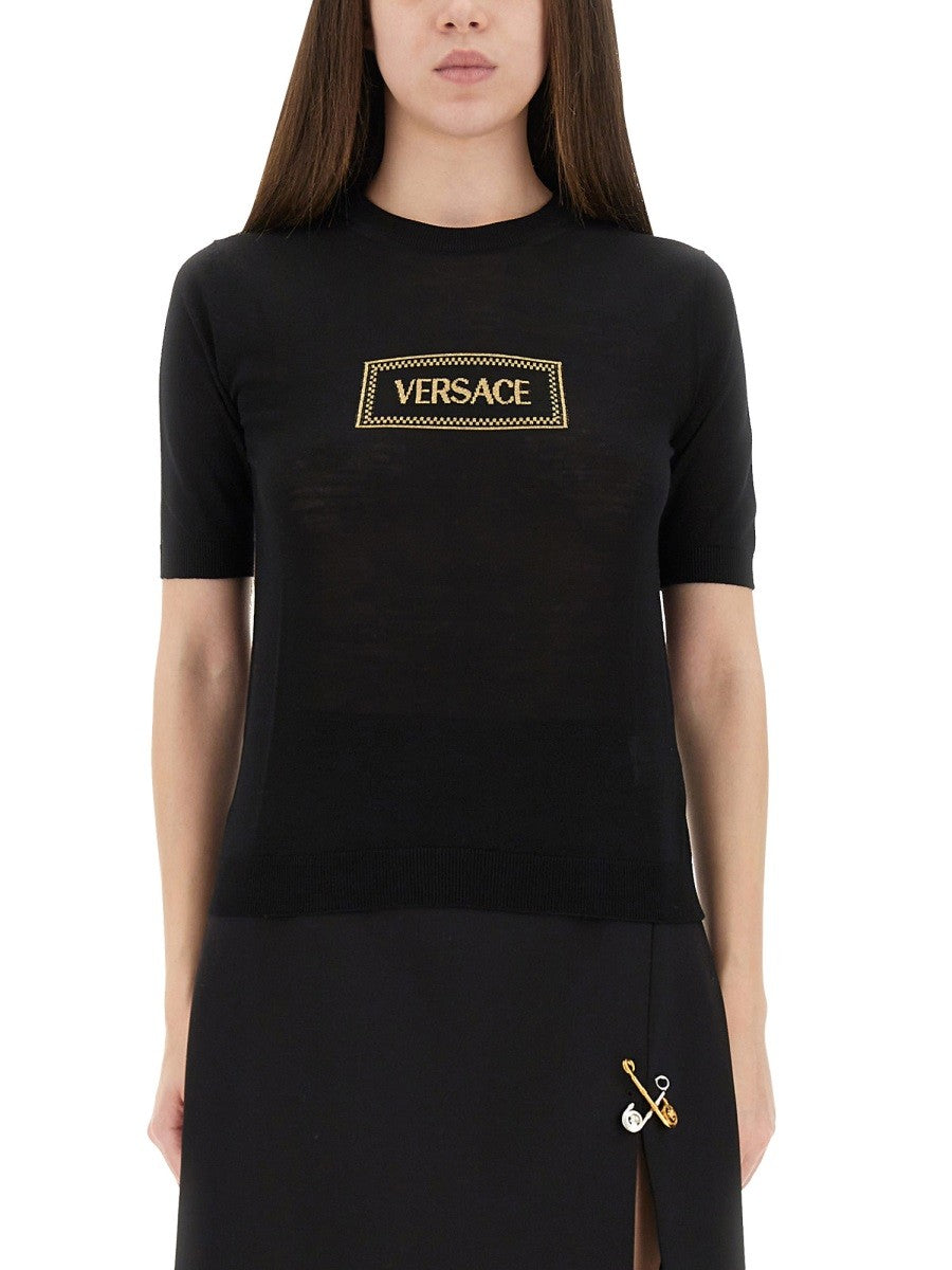 Versace T-shirt in maglia con logo