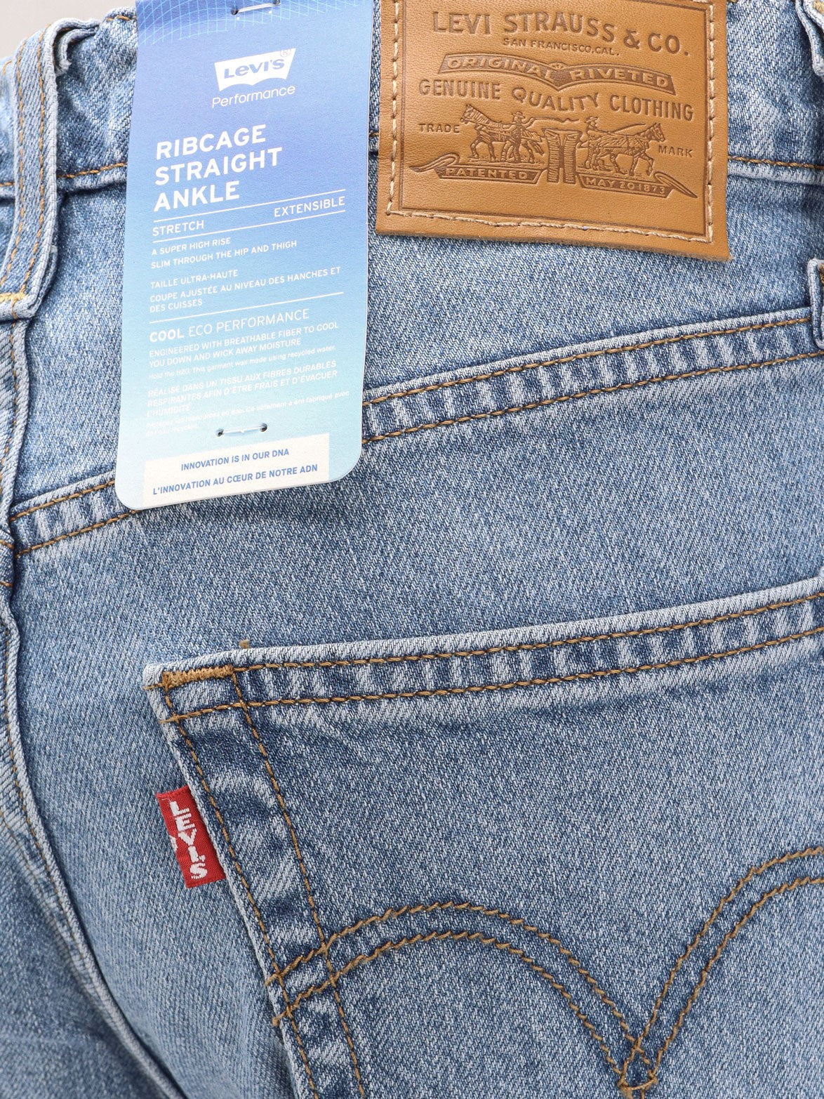 Levi's Ribcage proste dżinsy denimowe stretch do kostek