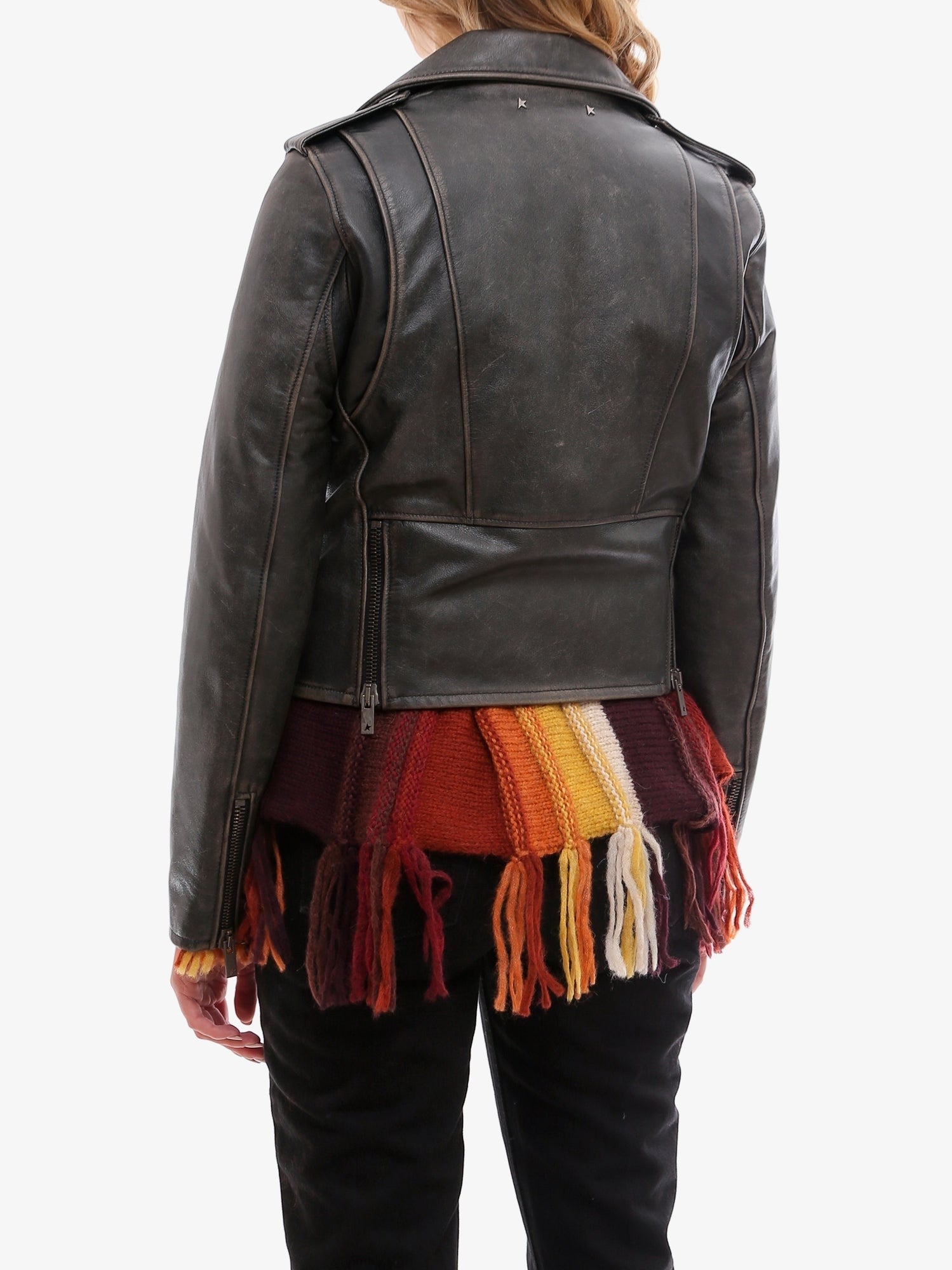 Golden Goose Deluxe Brand Slim fit Destiny skórzana kurtka motocyklowa z efektem zużycia
