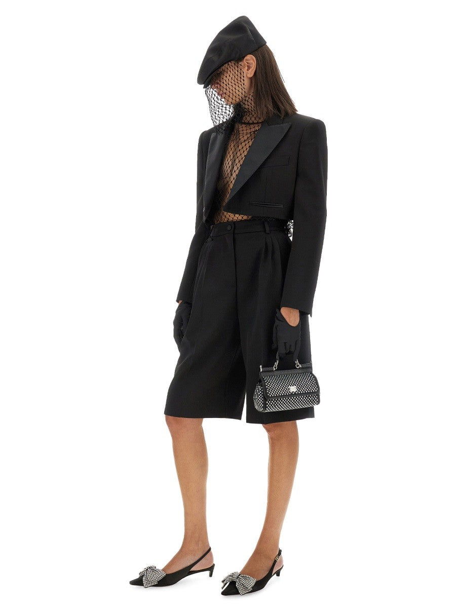 Dolce & Gabbana SPENCER SMOKING Z VLNENEJ GABARDÉNY