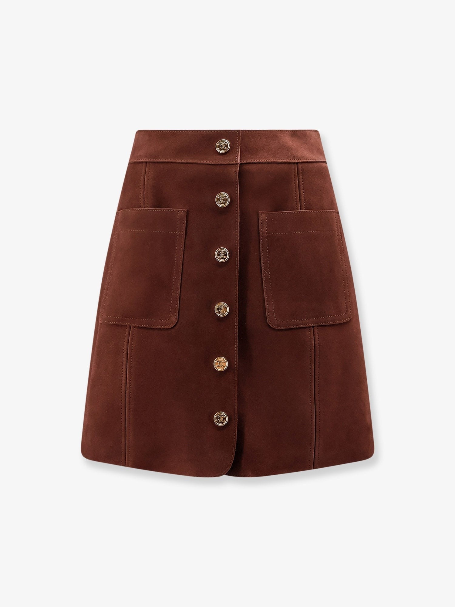 スカート Celine Suede Skirt With Triomphe Buttons Celine Suede skirt with Triomphe buttons in Cacao | Shop Now