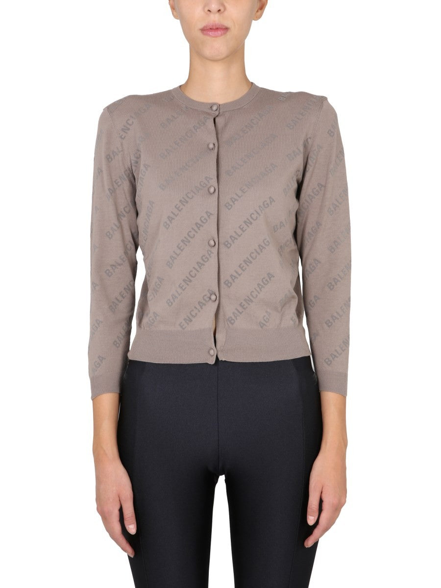 Balenciaga ALLOVER LOGO CROPPED CARDIGAN
