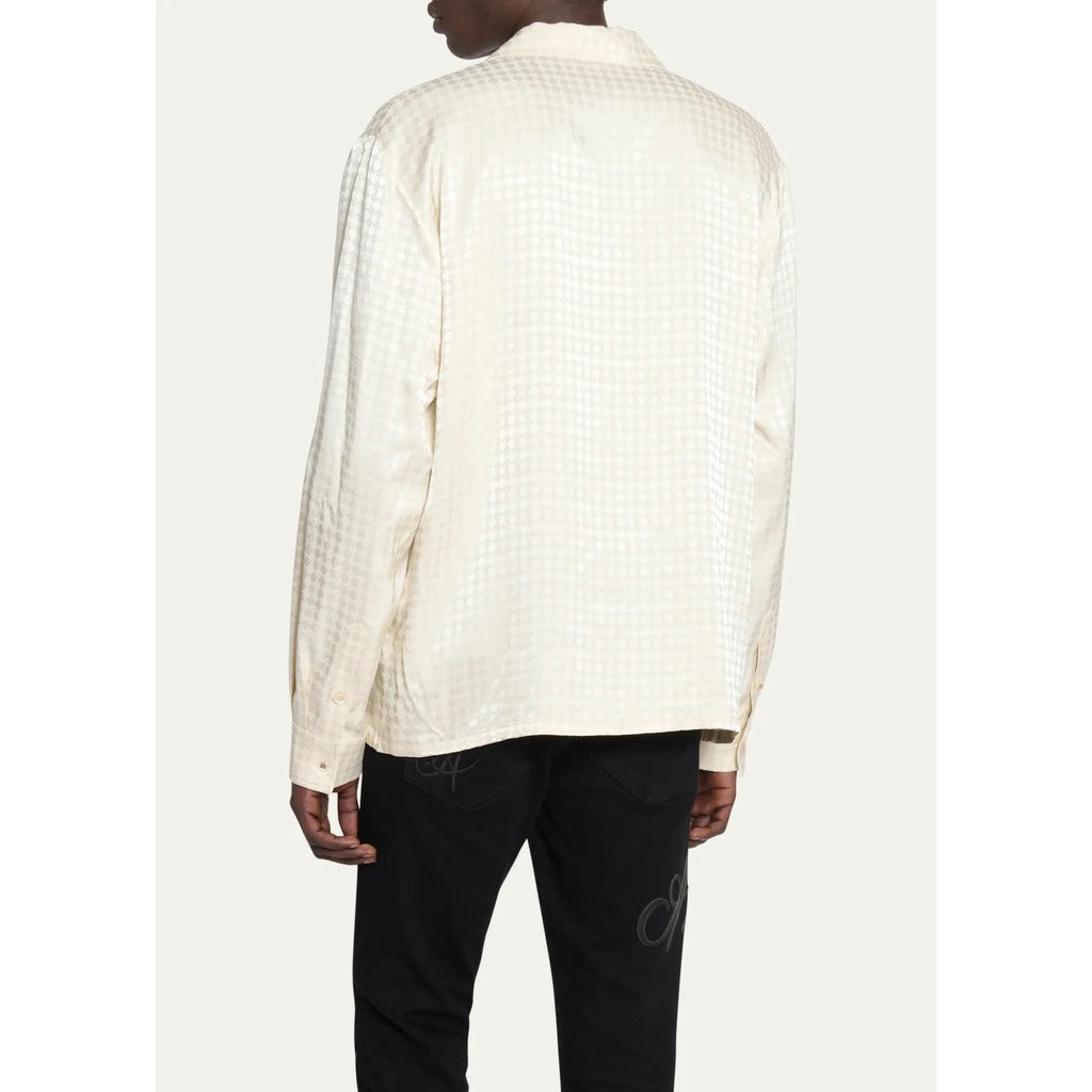 Amiri women's MA Quad monogram print viscose long sleeve shirt, back view.