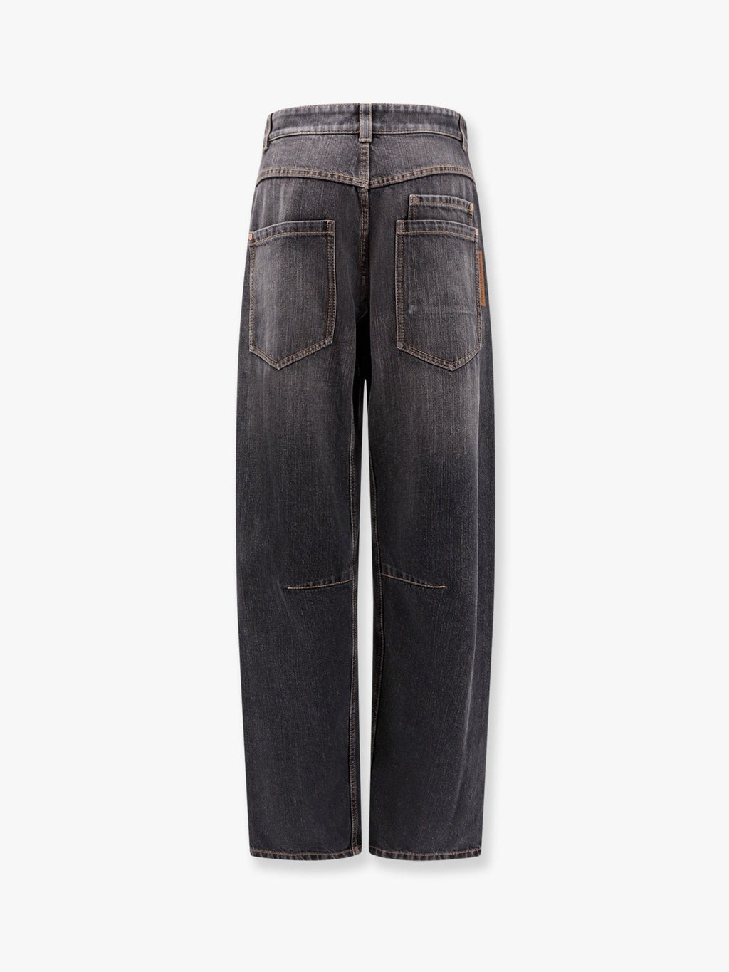 Brunello Cucinelli Black denim trouser with leather logo tag