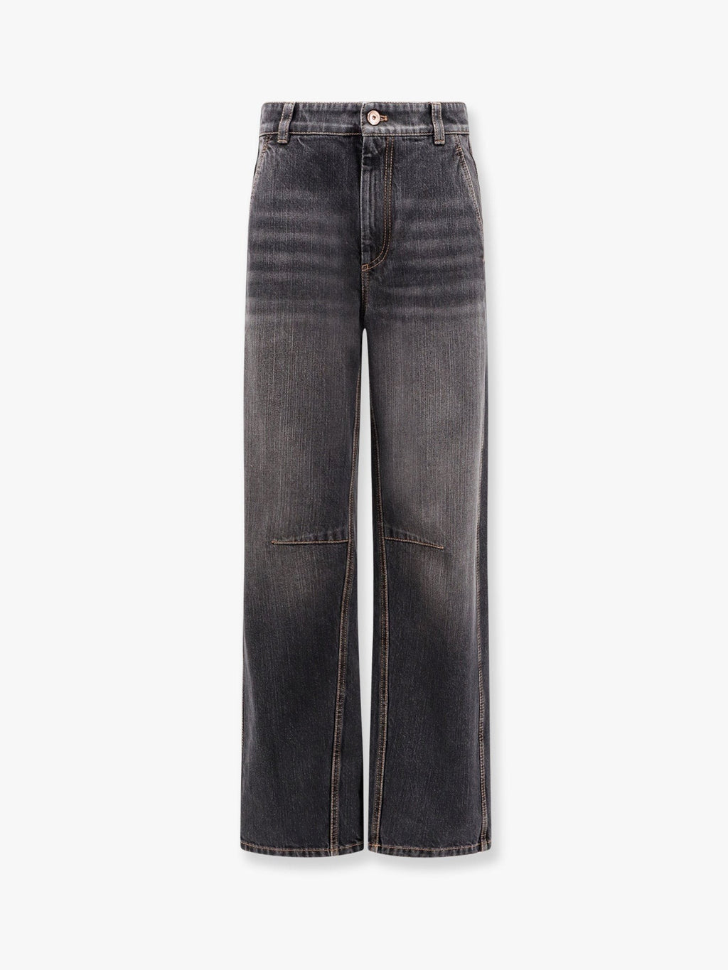 Brunello Cucinelli Black denim trouser with leather logo tag