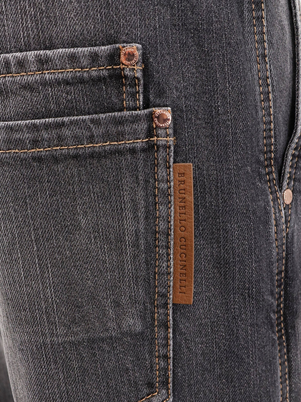 Brunello Cucinelli Black denim trouser with leather logo tag