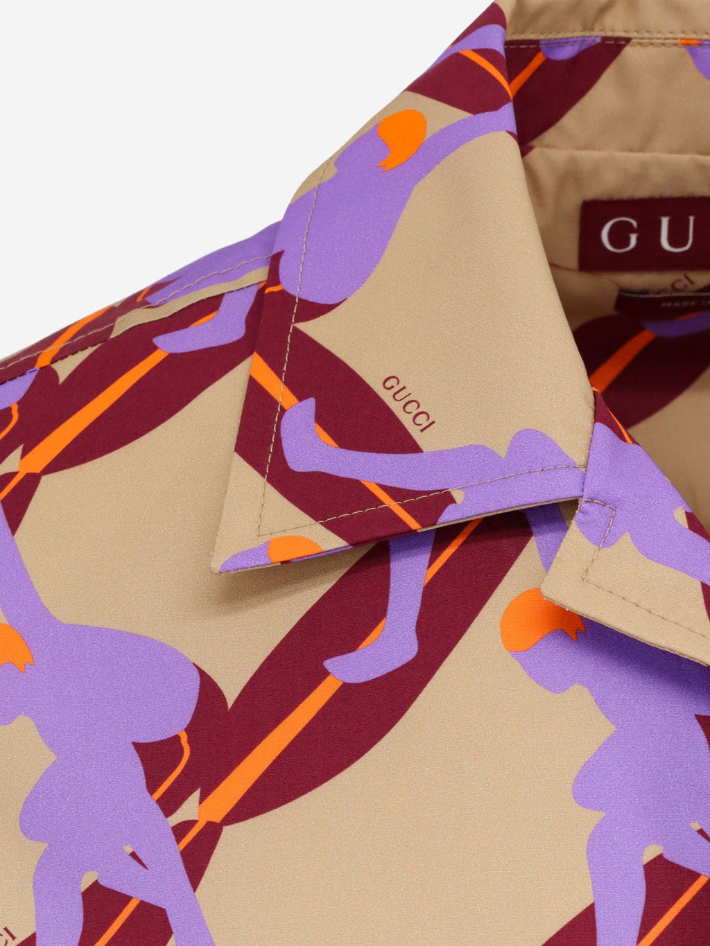 Gucci Boulngo stiliaus medvilniniai poplino marškiniai su visame paviršiuje esančiu banglentininkų raštu