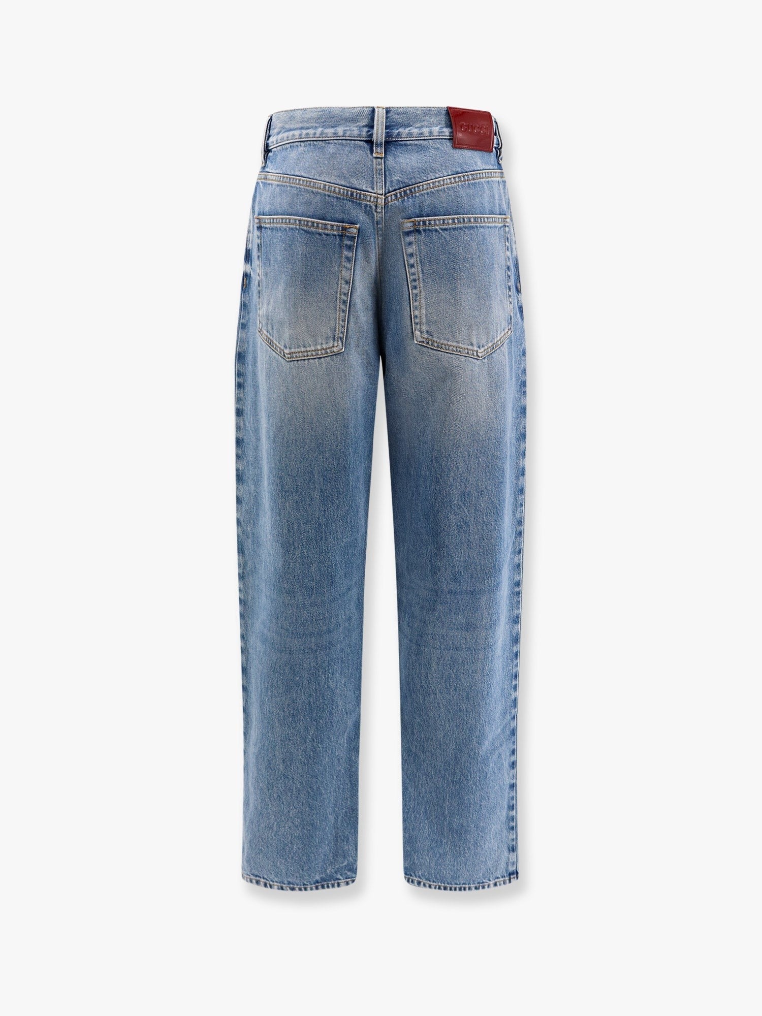 Gucci Boyfriend jeans avec étiquette Gucci Rosso Ancora