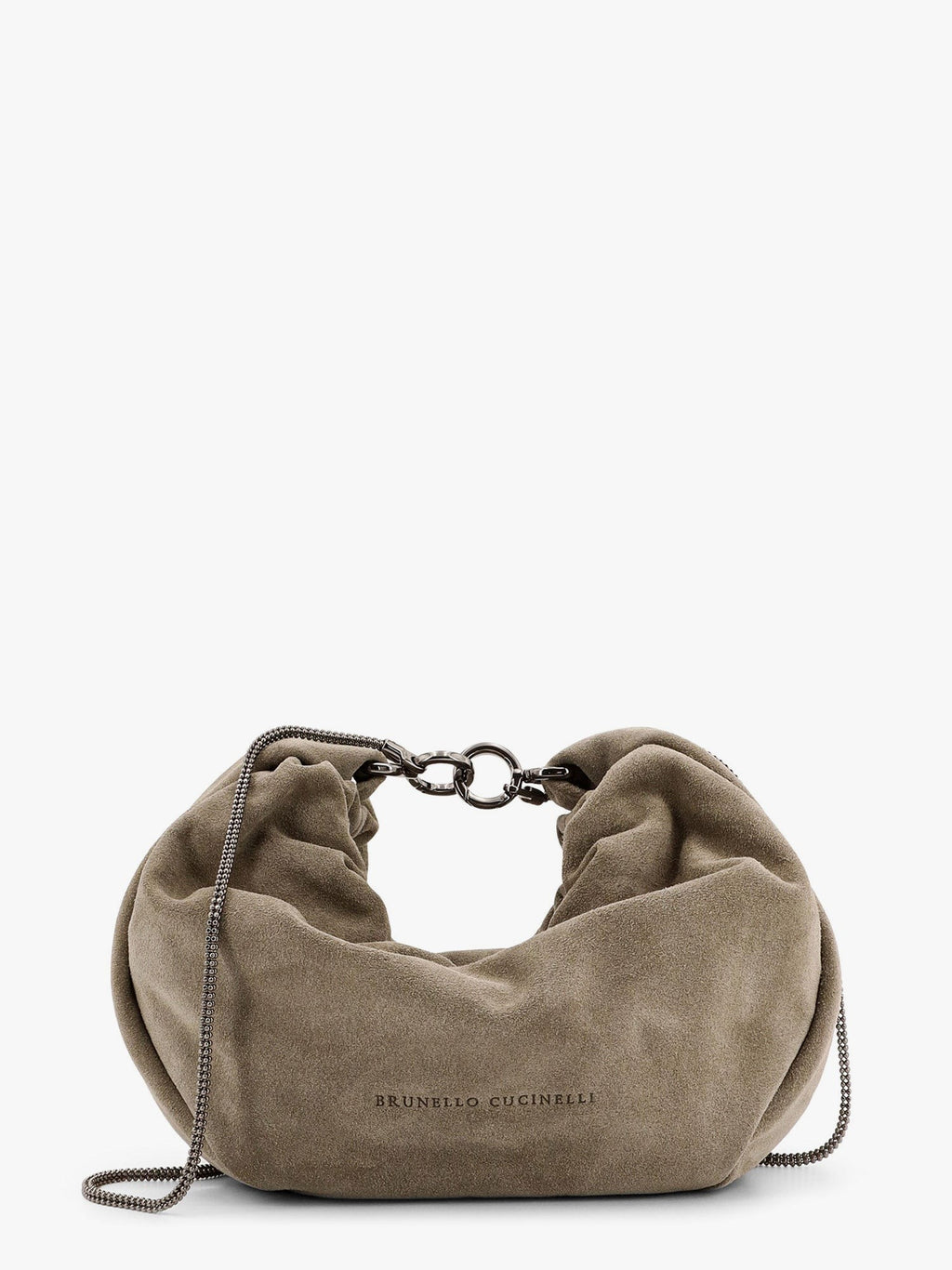 Brunello Cucinelli Brioche Hobo-Tasche aus Wildleder mit Precious Chain