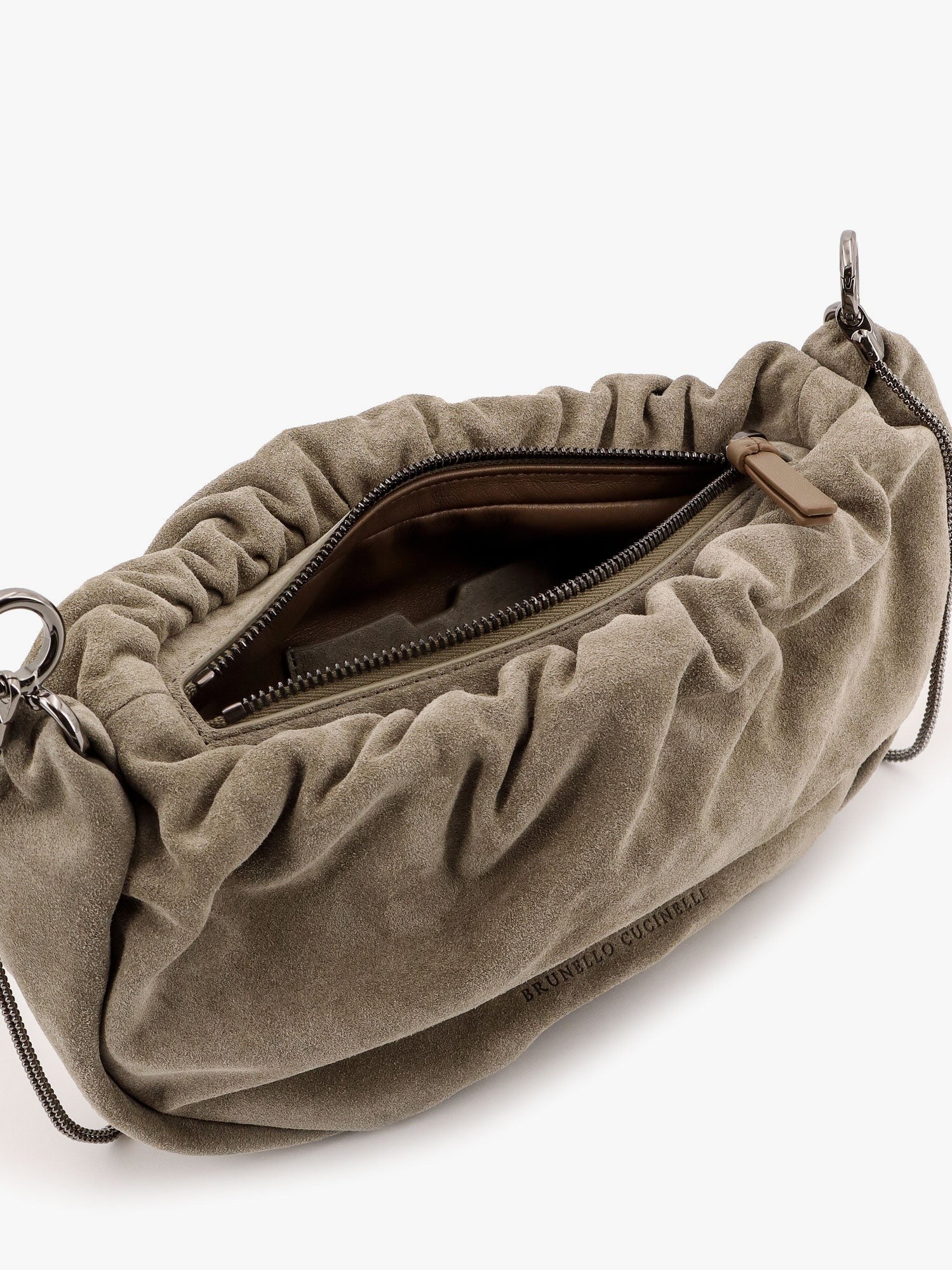 Brunello Cucinelli Brioche hobo τσάντα από σουέτ με πολύτιμη αλυσίδα
