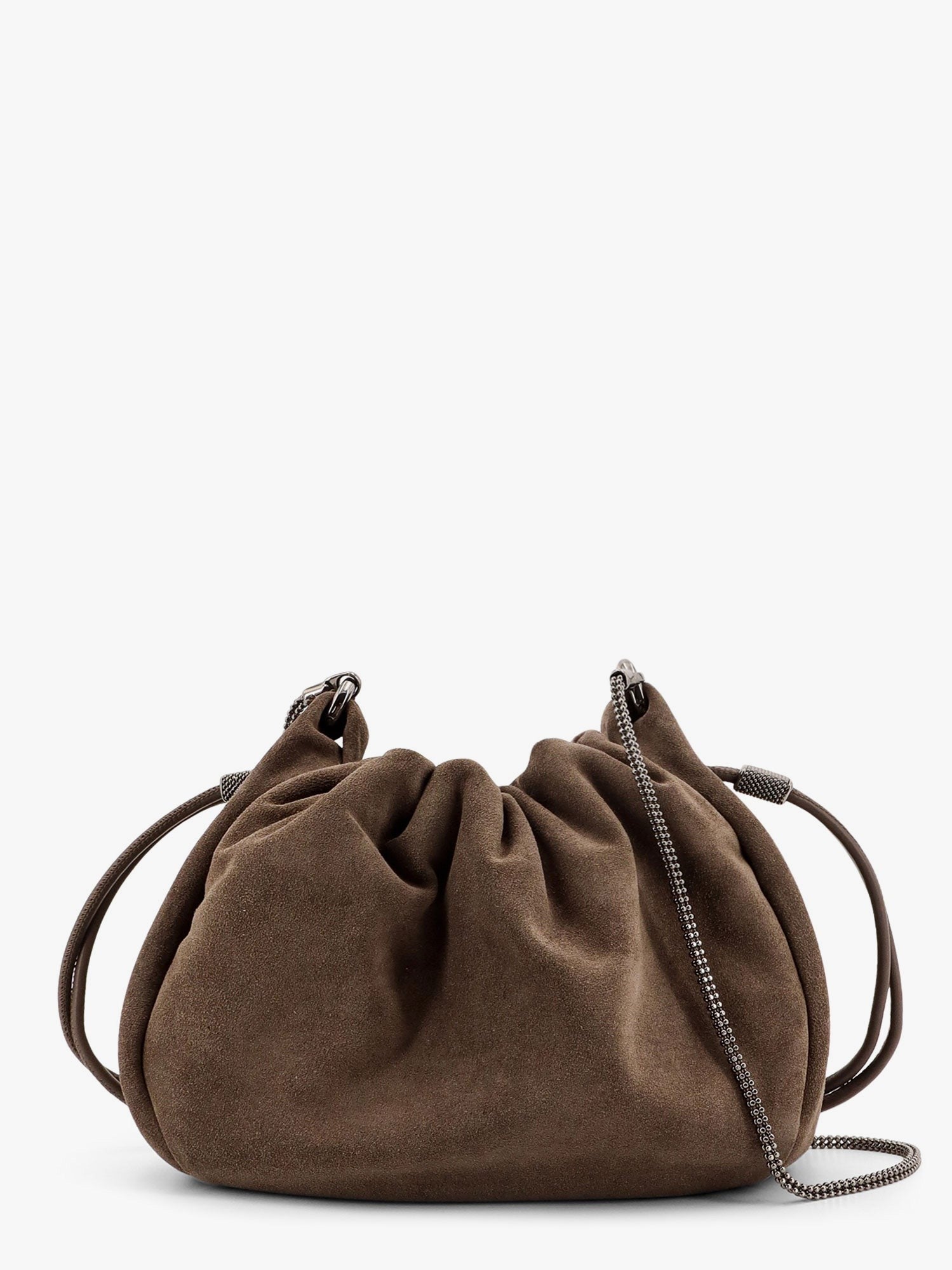 Brunello Cucinelli Bucket mellow σουέτ τσάντα ώμου με πολύτιμη αλυσίδα