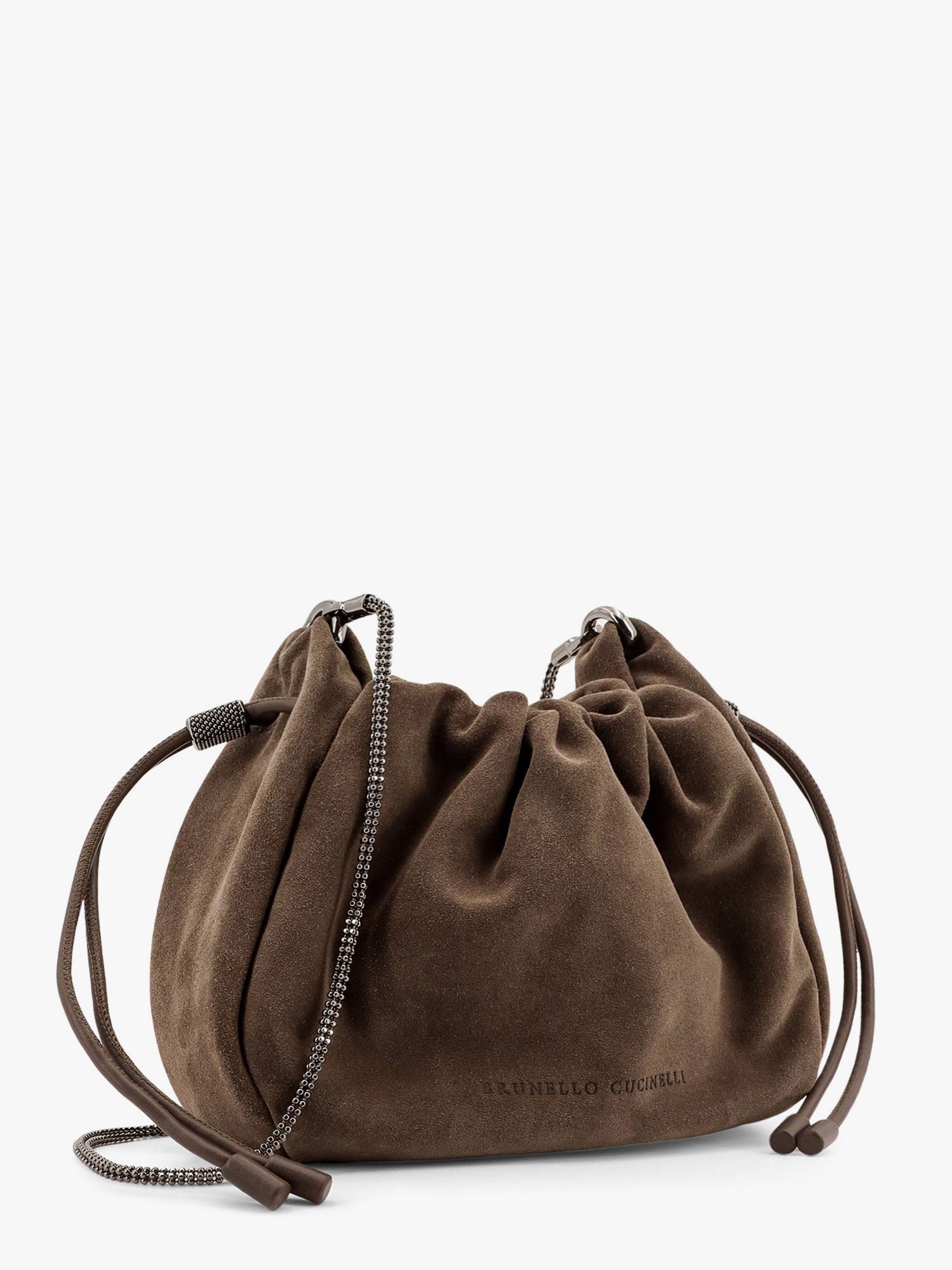 Brunello Cucinelli Bucket mellow σουέτ τσάντα ώμου με πολύτιμη αλυσίδα