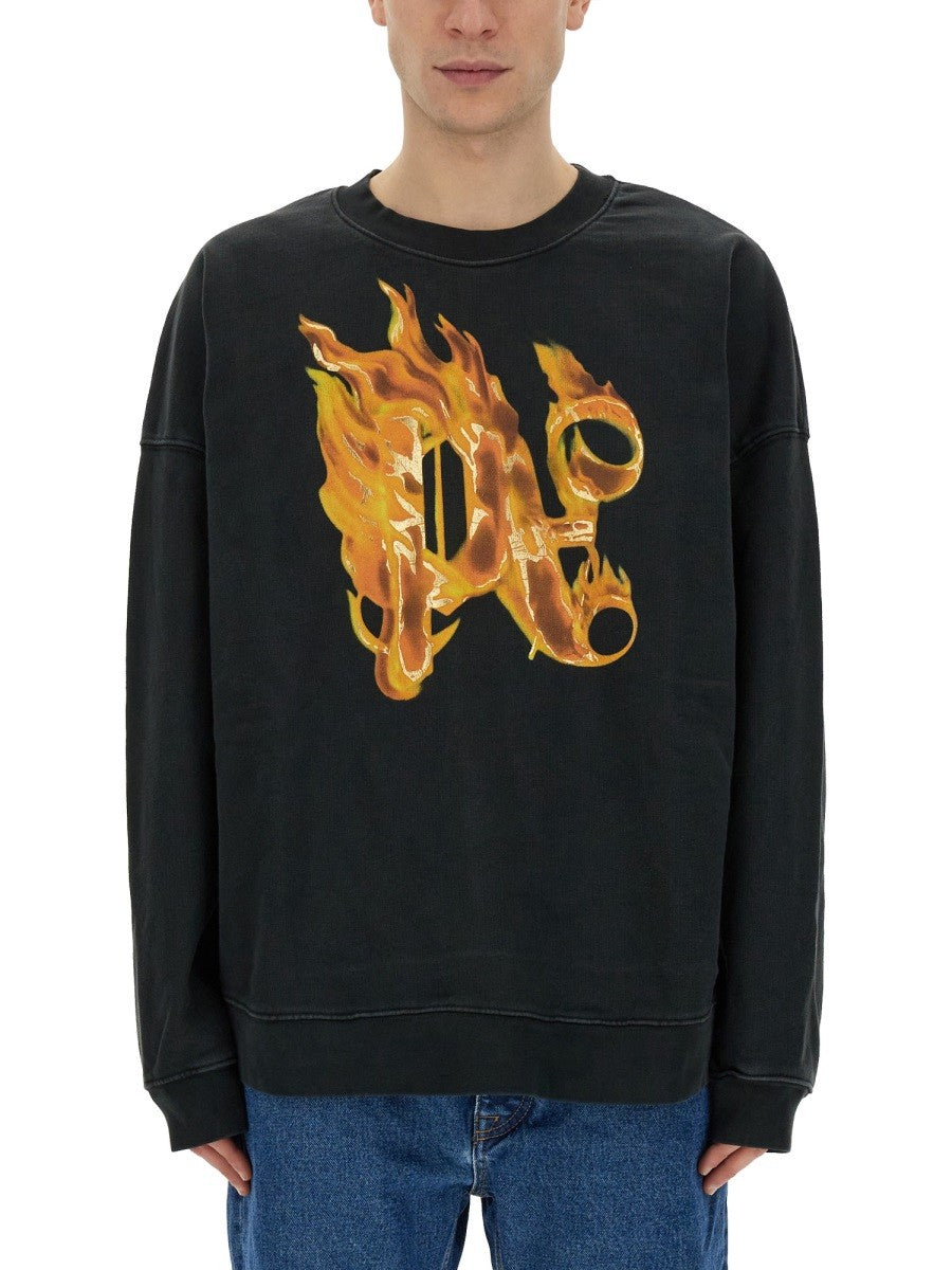 Palm Angels "BURNING MONOGRAM" MIKINA S POTISKEM
