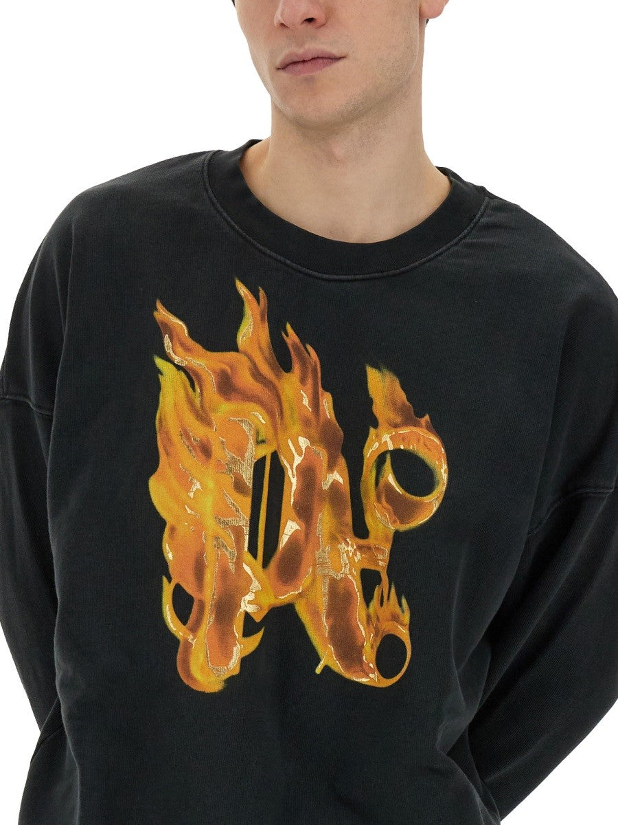 Palm Angels "BURNING MONOGRAM" MIKINA S POTISKEM