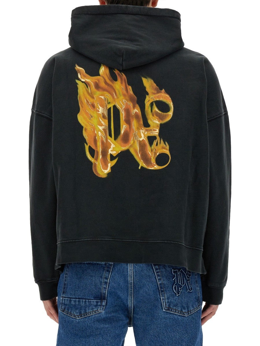 Palm Angels "BURNING MONOGRAM" MIKINA S POTISKEM