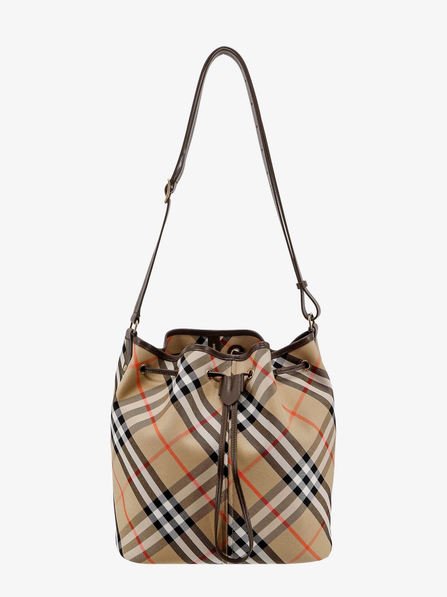 Burberry Canvas bøtteveske med rutete motiv