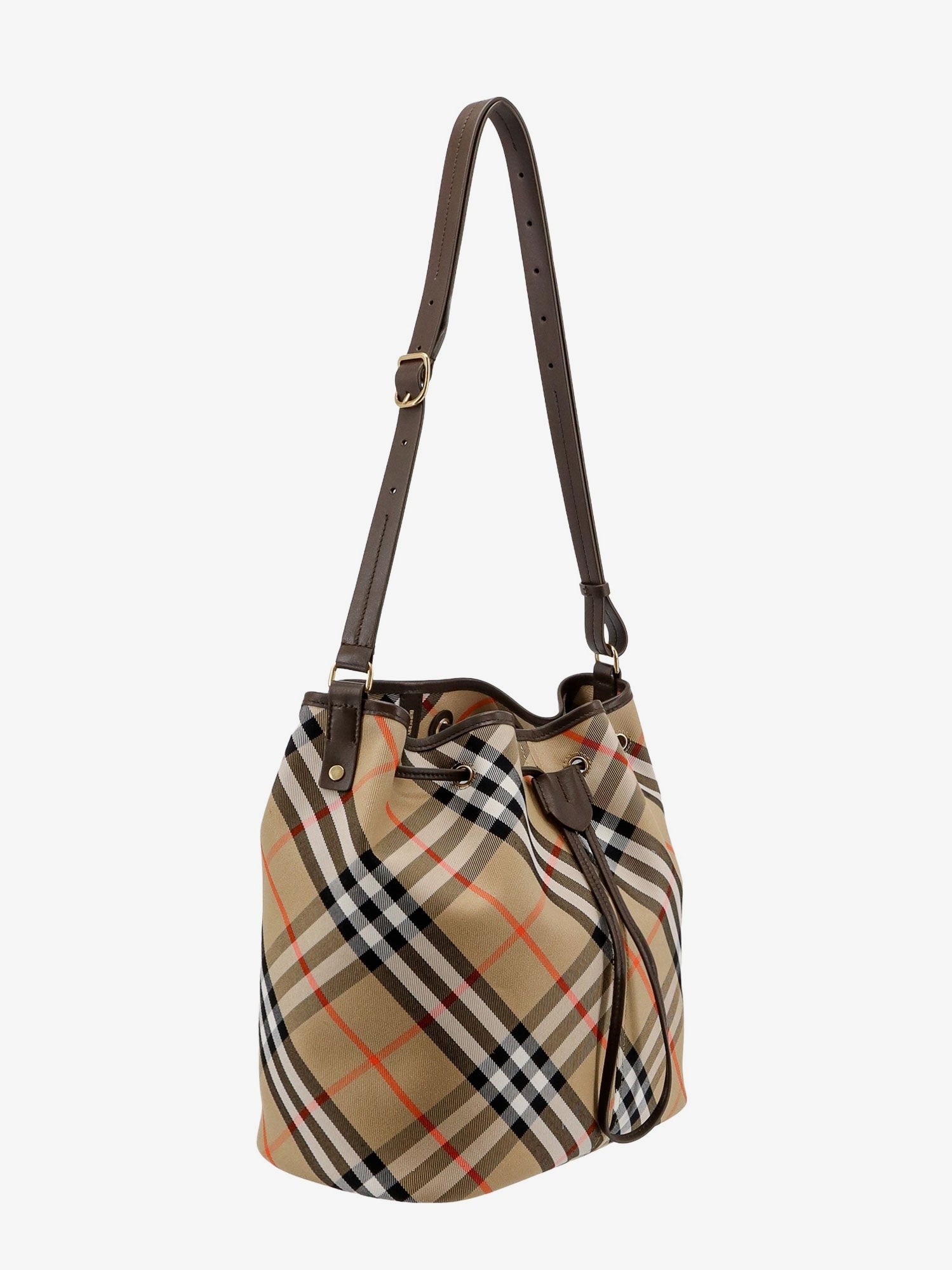 Burberry Canvas bøtteveske med rutete motiv