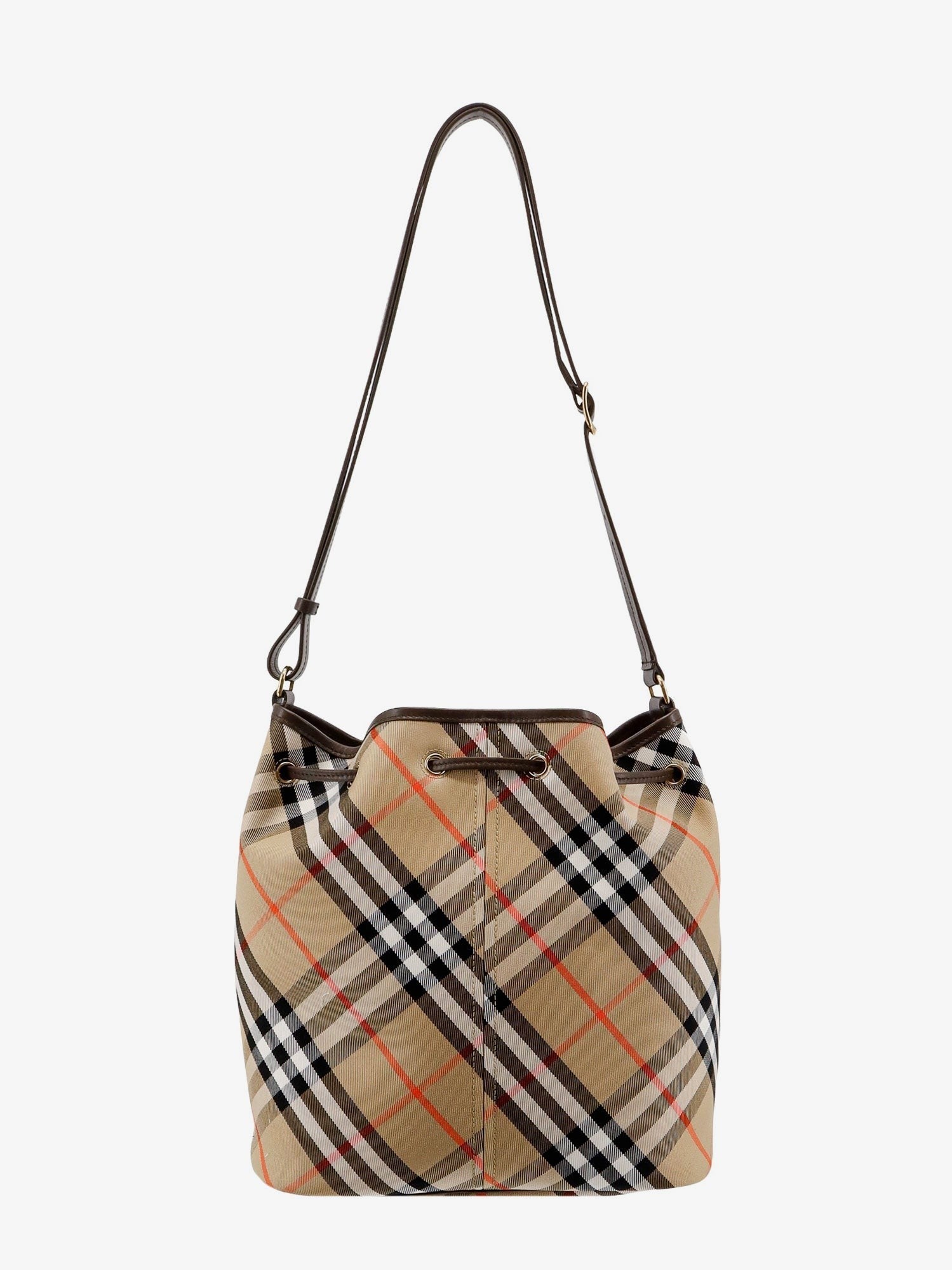 Burberry Canvas bøtteveske med rutete motiv
