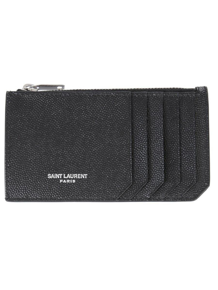 Saint Laurent CARD HOLDER WITH ZIPPER AND LOGO