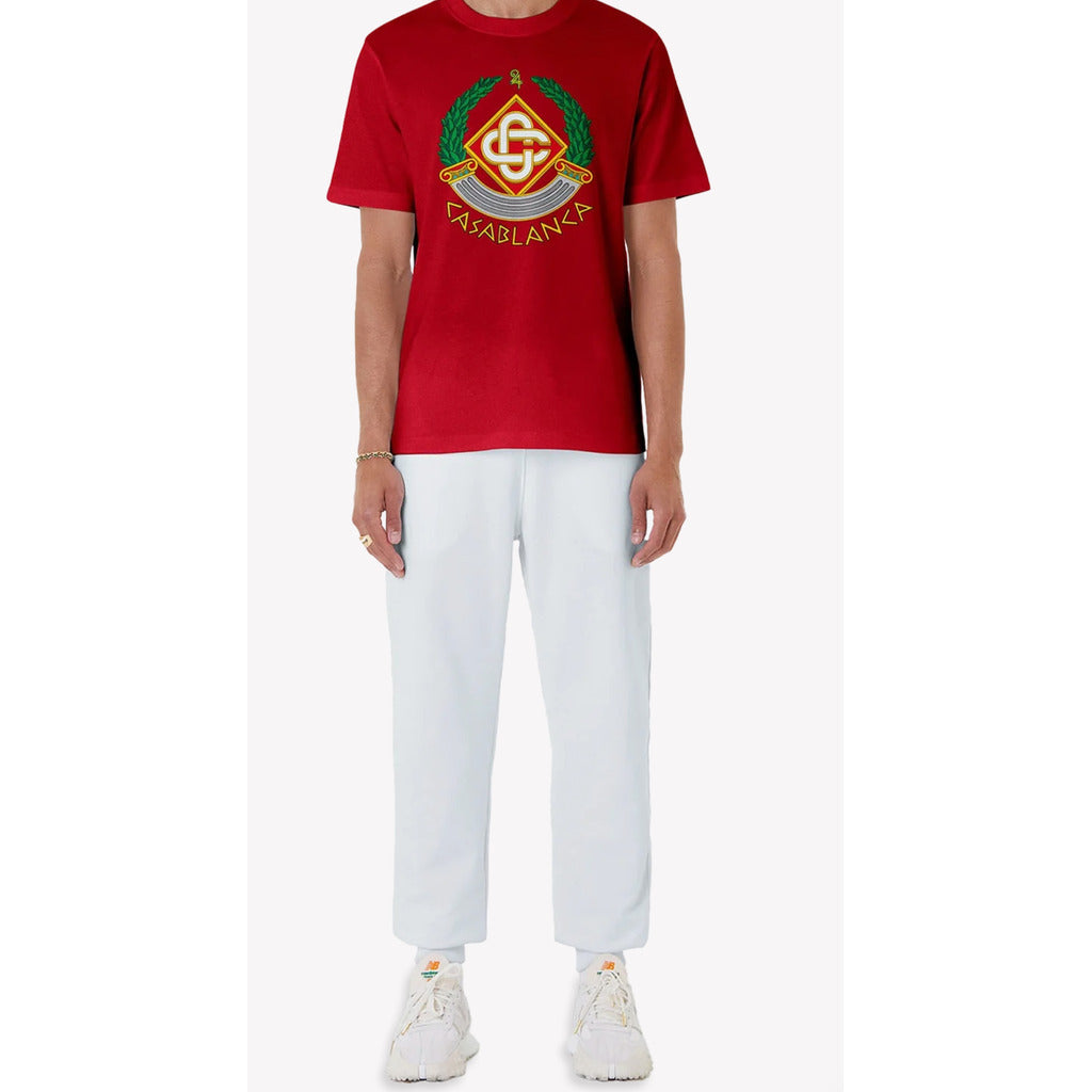 Full view of the Casablanca Casa Crest graphic t-shirt in red.
