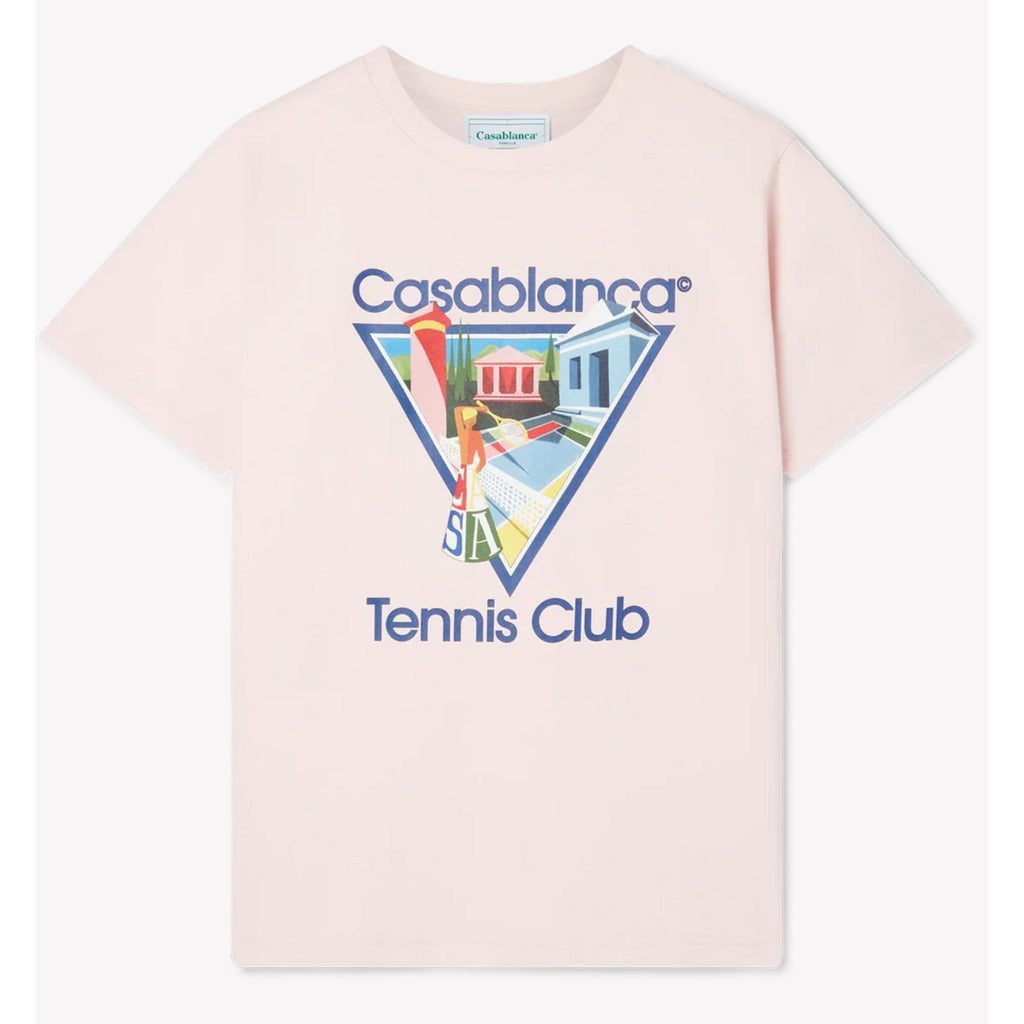 Casablanca 'La Joueuse' pink organic cotton t-shirt with Tennis Club Icon print, front view
