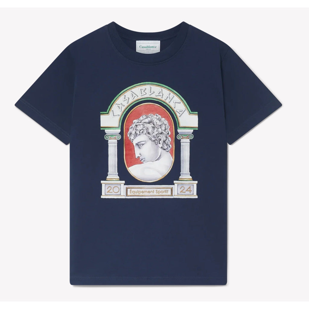Navy blue Casablanca La Medaille organic cotton t-shirt with front graphic print