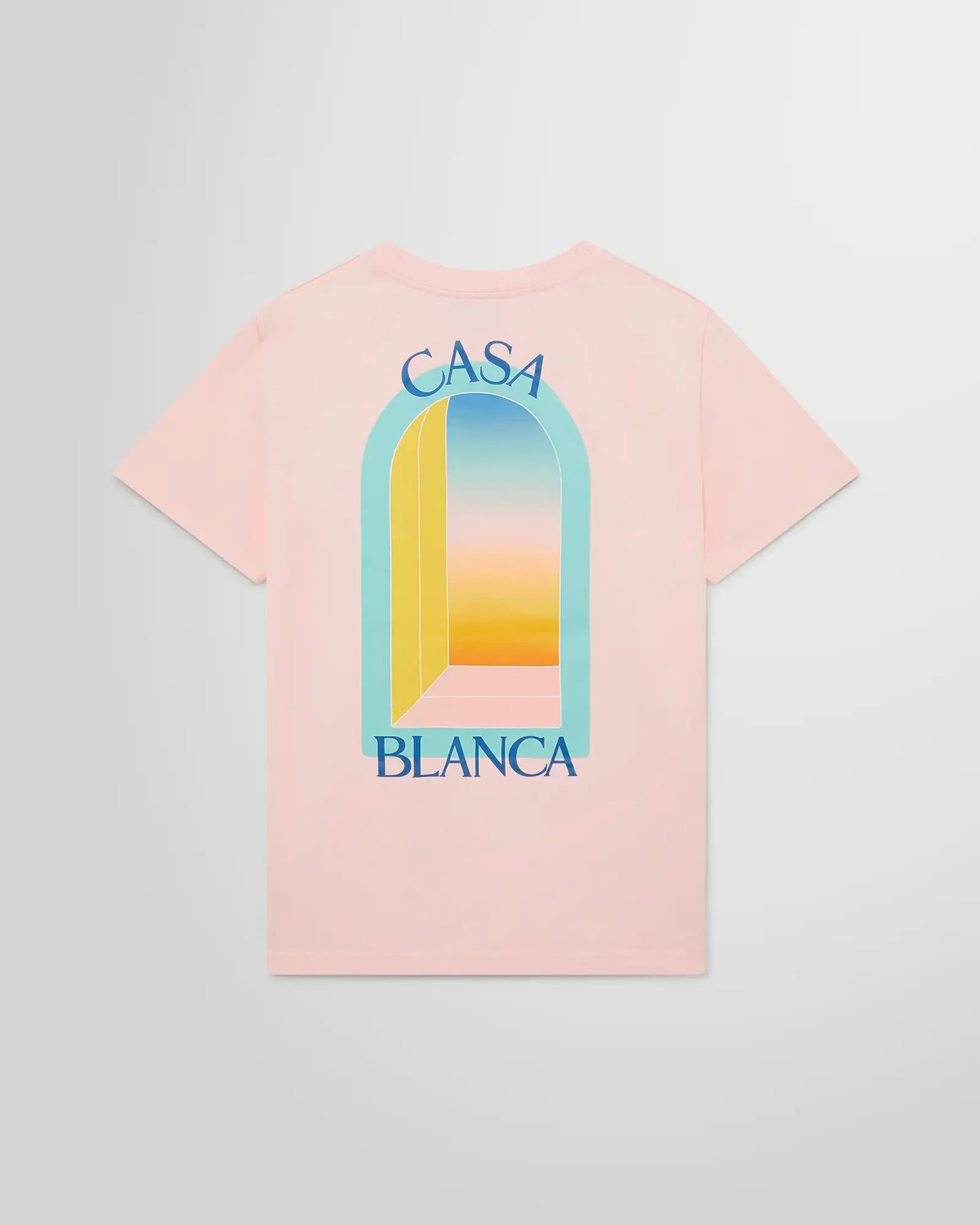 Pink Casablanca L'Arc Coloré organic cotton t-shirt with pastel gradient arch print.