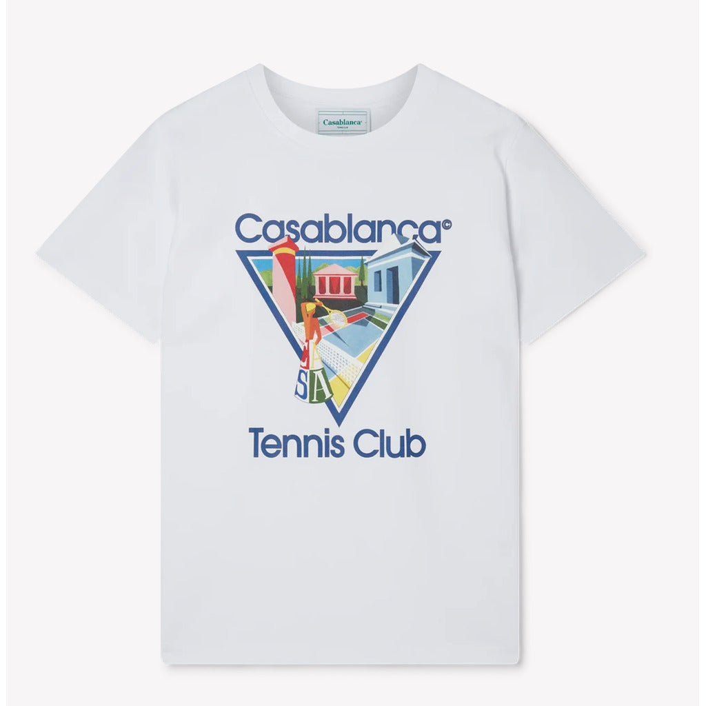 Casablanca Le Joueuse white organic cotton t-shirt with screen print, front view.
