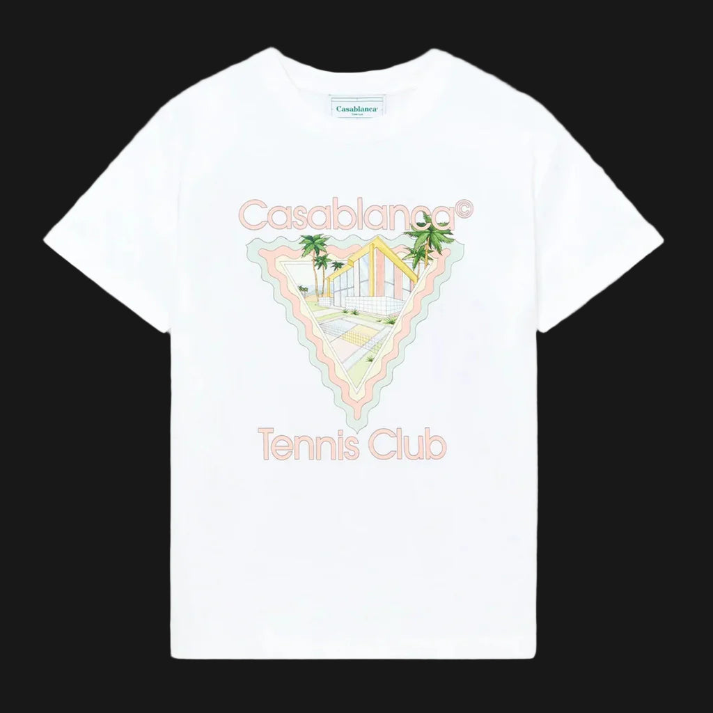 Casablanca 'Maison De Reve' Tennis Club white organic cotton t-shirt, front artwork view
