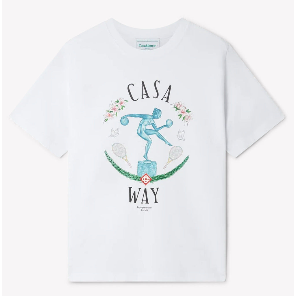 White Casablanca Statue En Marbre organic cotton t-shirt featuring Art Deco inspired artwork.

