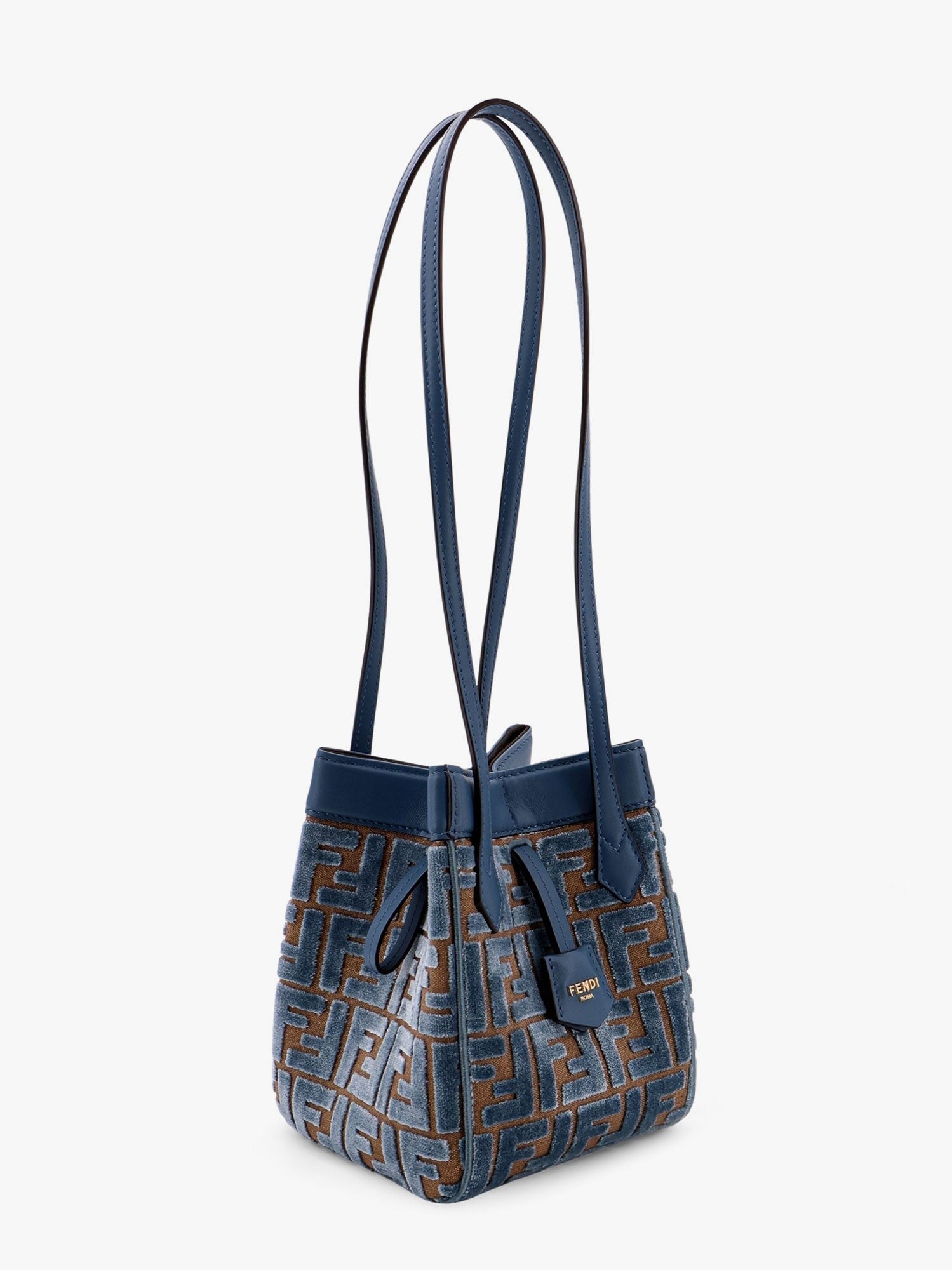 Fendi Convertible bucket bag in velvet with all-over ff logo