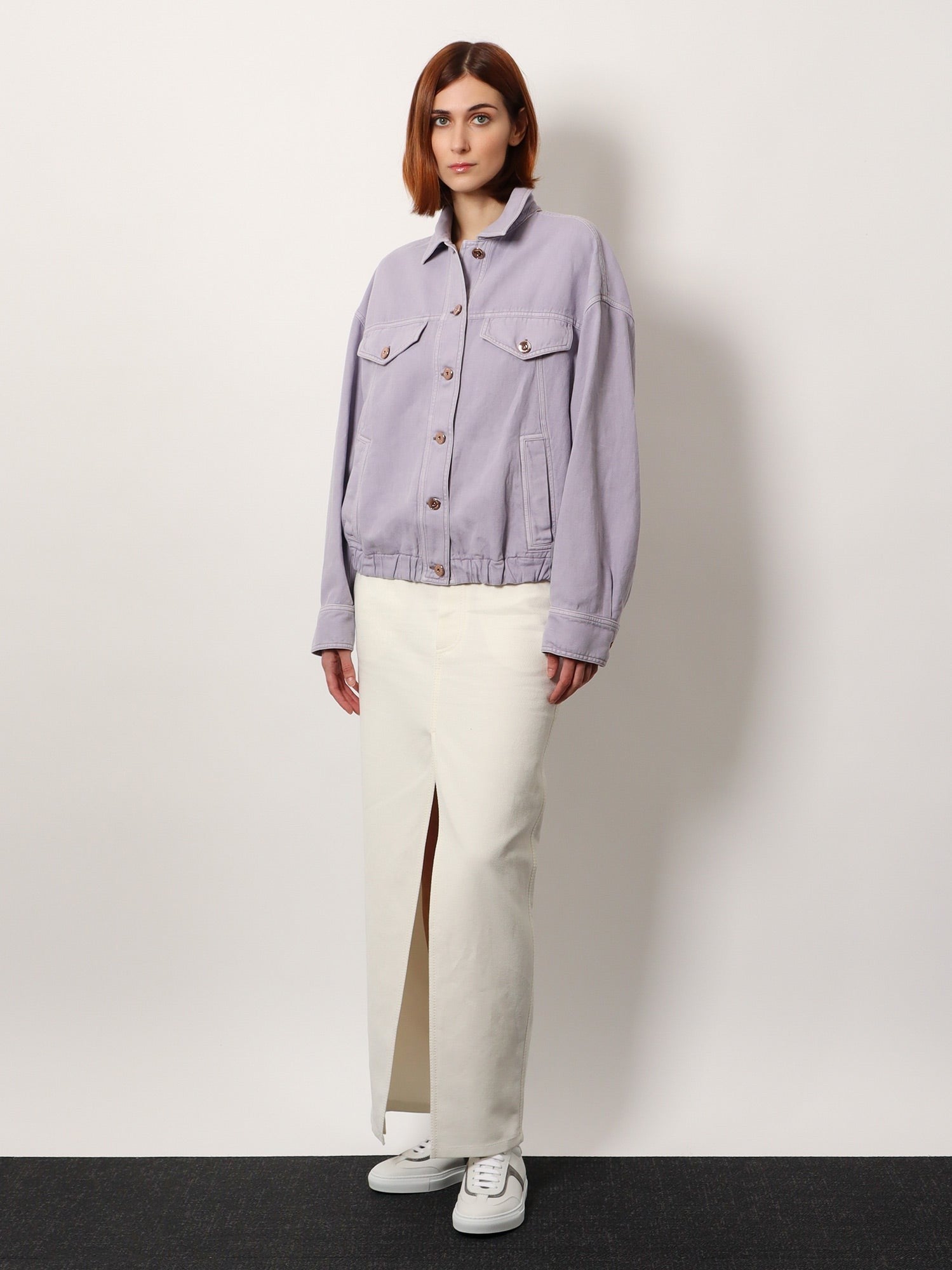 Brunello Cucinelli Veste en jean en coton et lin avec ourlet élastique