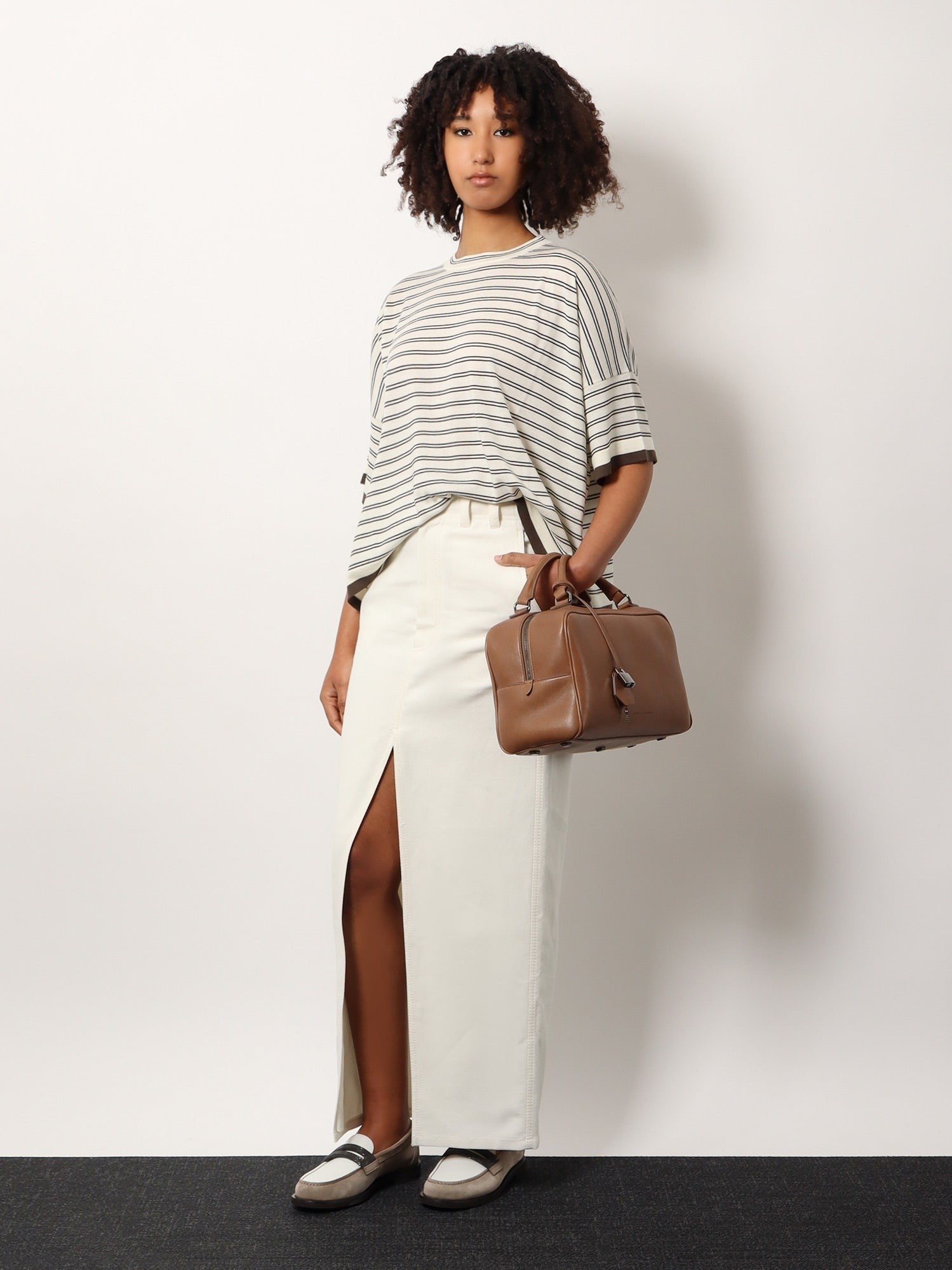 Brunello Cucinelli Βαμβακερή και λινή φούστα με διαγώνιο μοτίβο