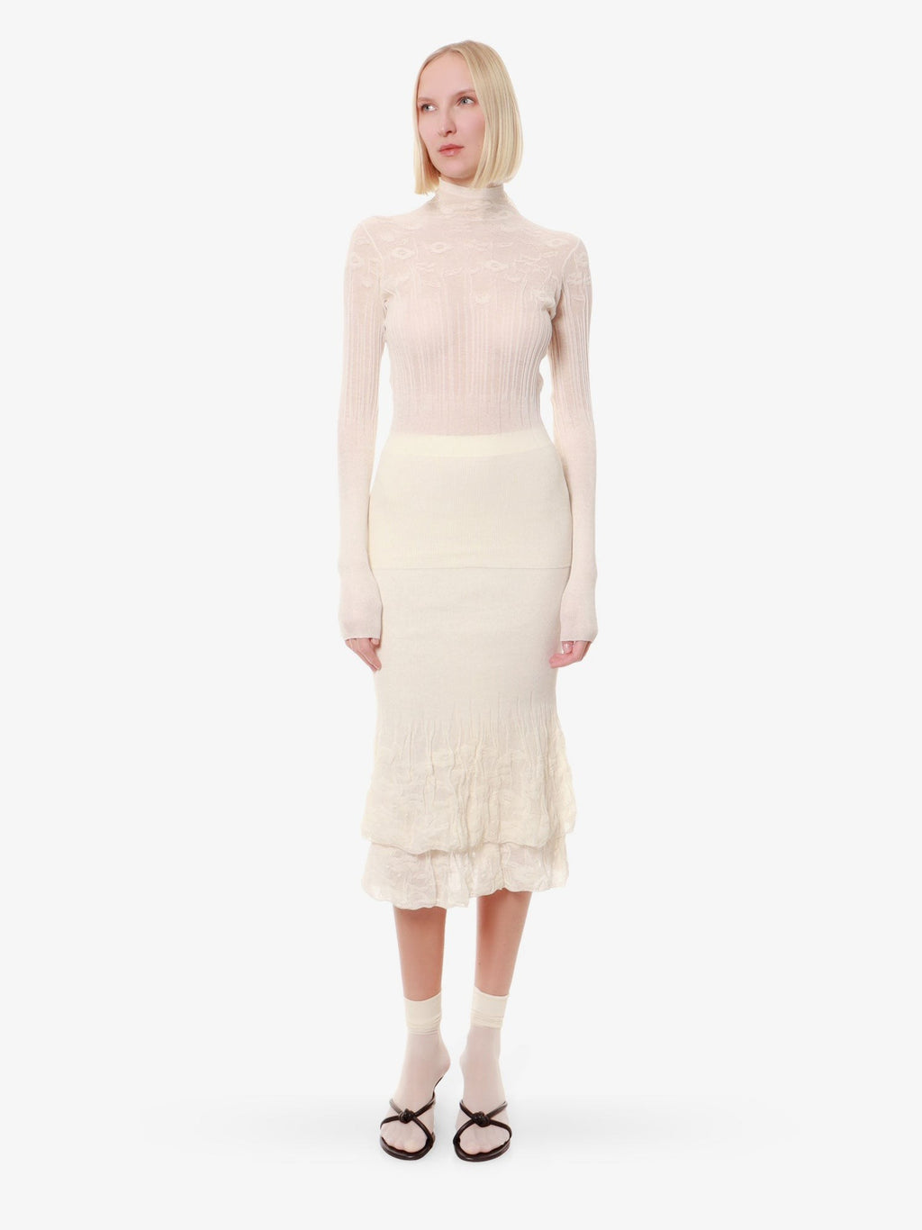 Bottega Veneta Baumwollmisch-Top mit floraler Stickerei