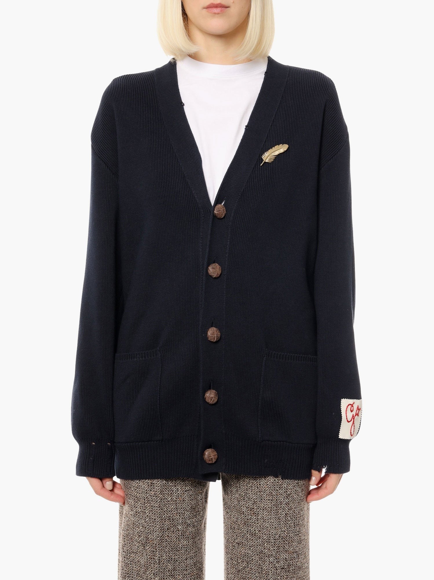 Golden Goose Deluxe Brand Cotton cardigan with brooch detail