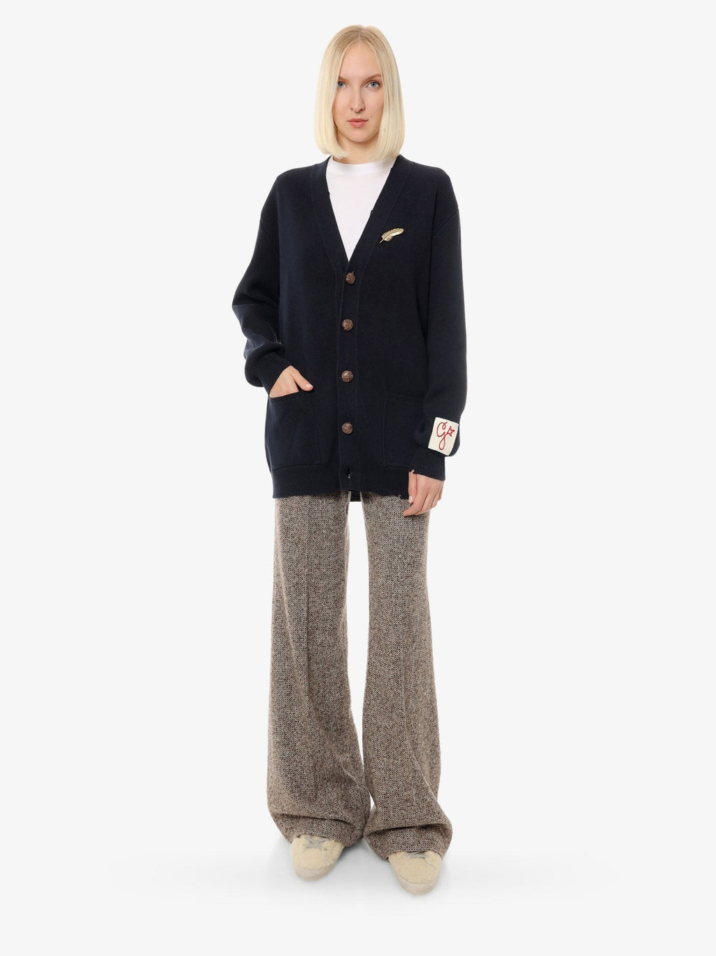 Golden Goose Deluxe Brand Cotton cardigan with brooch detail