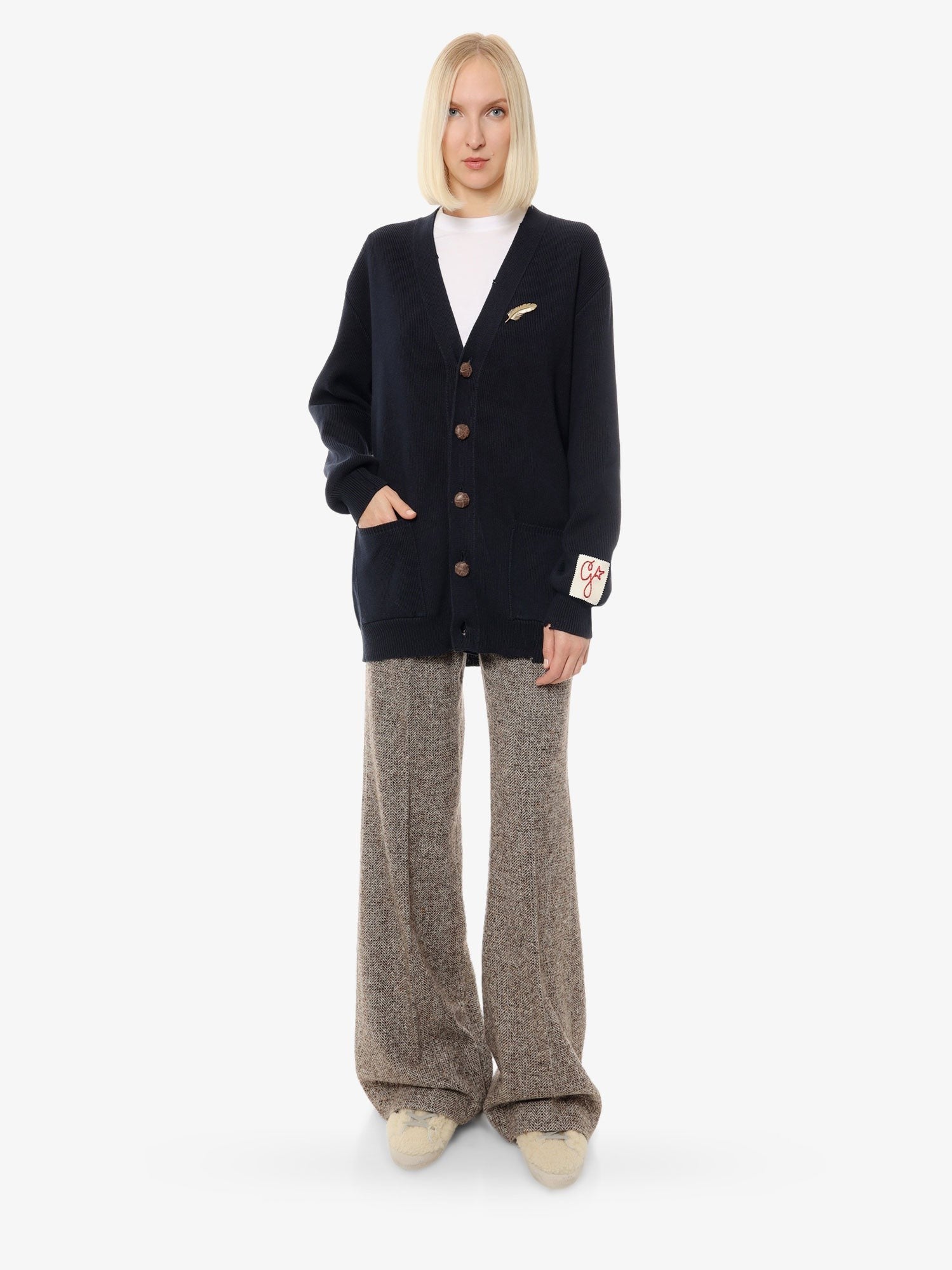 Golden Goose Deluxe Brand Cotton cardigan with brooch detail