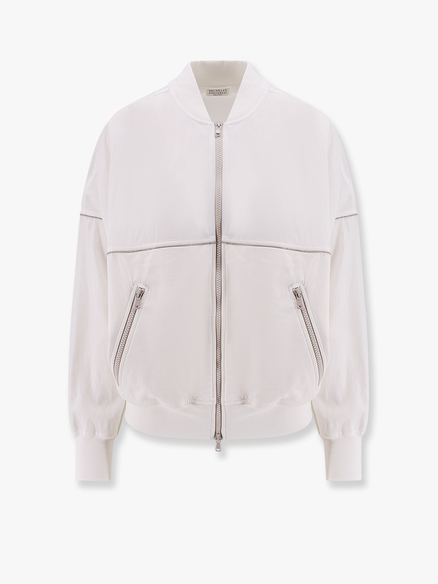 Brunello Cucinelli Βαμβακερή ζακέτα με ένθετα βισκόζης και λεπτομέρειες Monili