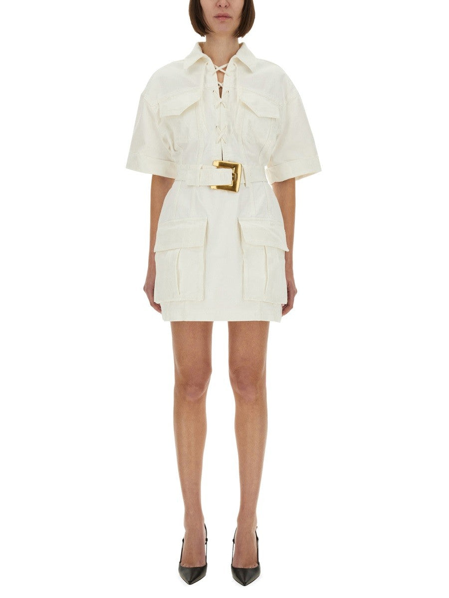 Balmain KRÁTKÉ ŠATY Z BAVLNĚNÉ GABARDÉNY