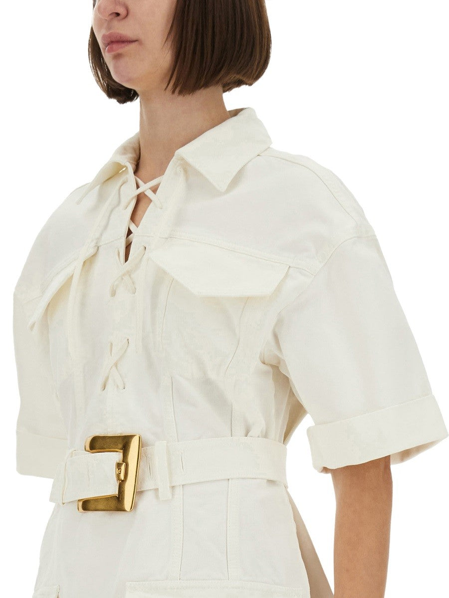 Balmain KRÁTKÉ ŠATY Z BAVLNĚNÉ GABARDÉNY
