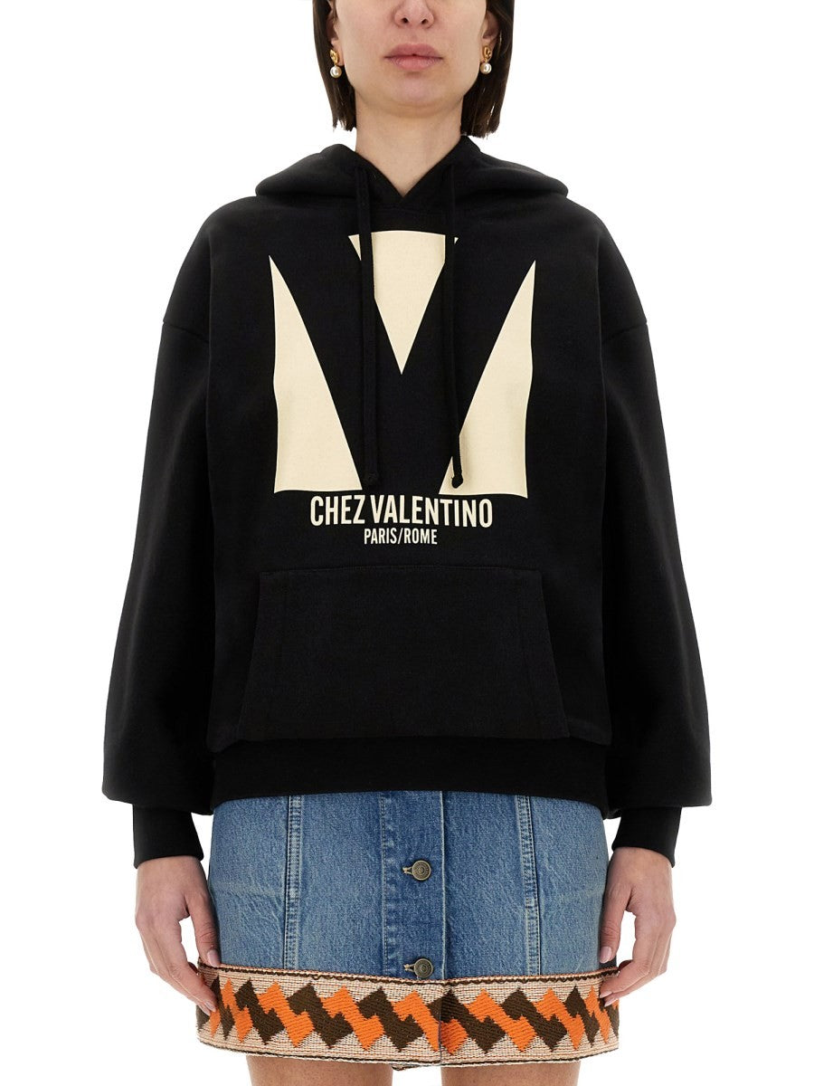 Valentino FELPA CON CAPPUCCIO IN COTONE CON STAMPA