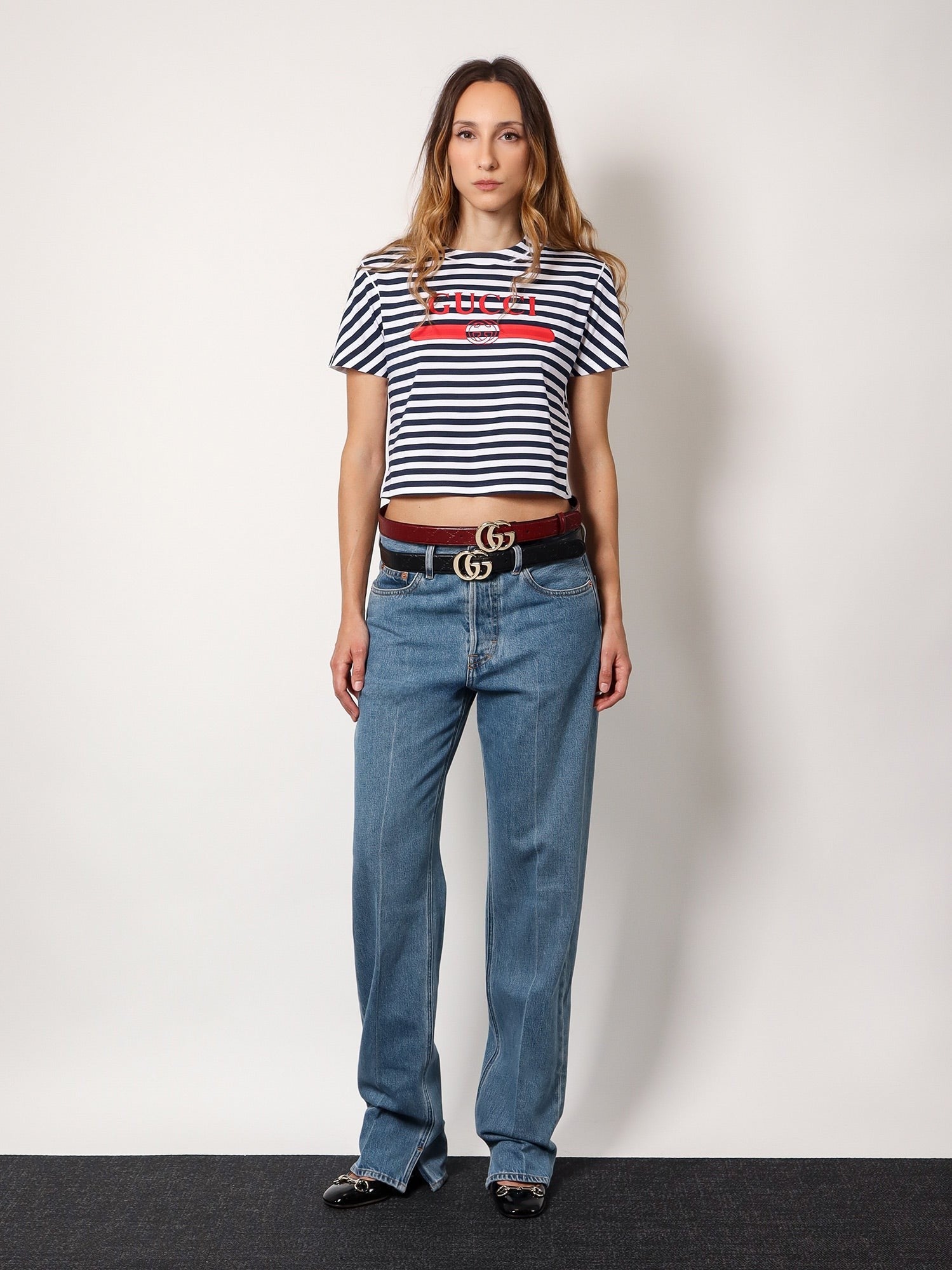 デニム・ジーパン GUCCI Cotton jeans with rossa ancora back logo patch Gucci Cotton Jeans With Rossa Ancora Back Logo Patch - Blue