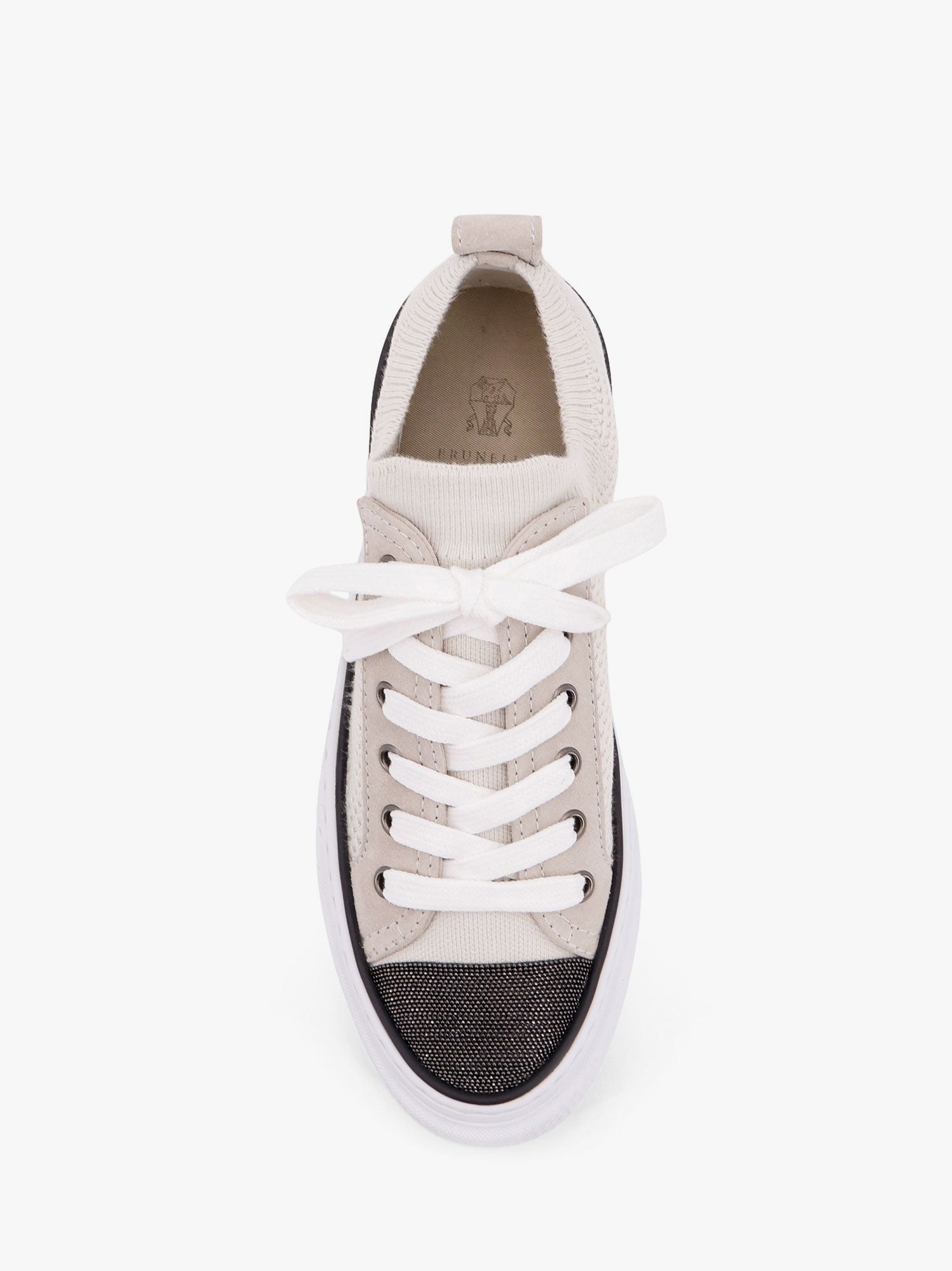 Brunello Cucinelli Zapatillas de punto de algodón y ante con puntera preciosa